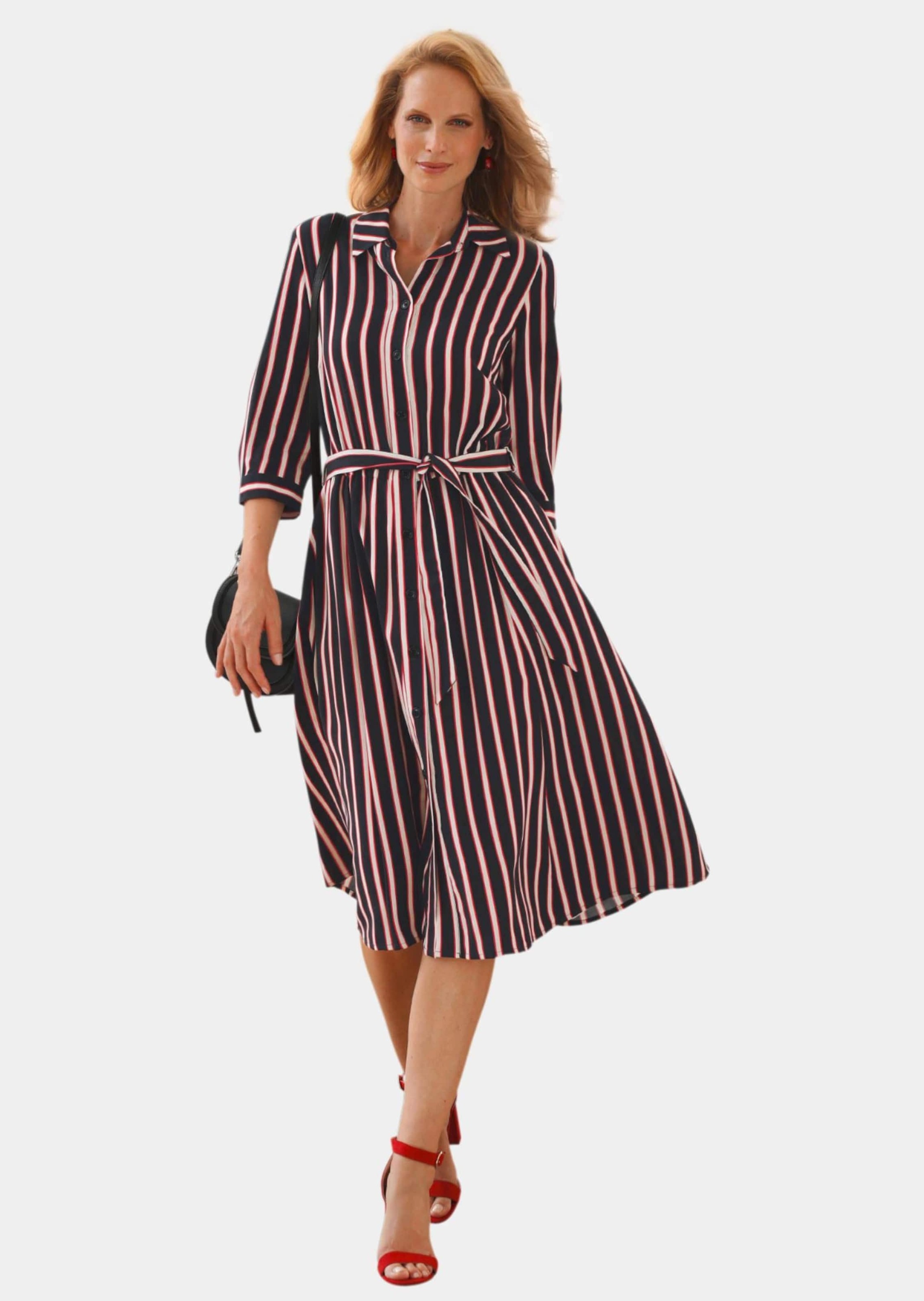 GOLDNER Midikleid "Kurzgröße Hemdblusenkleid mit Streifendruck" günstig online kaufen
