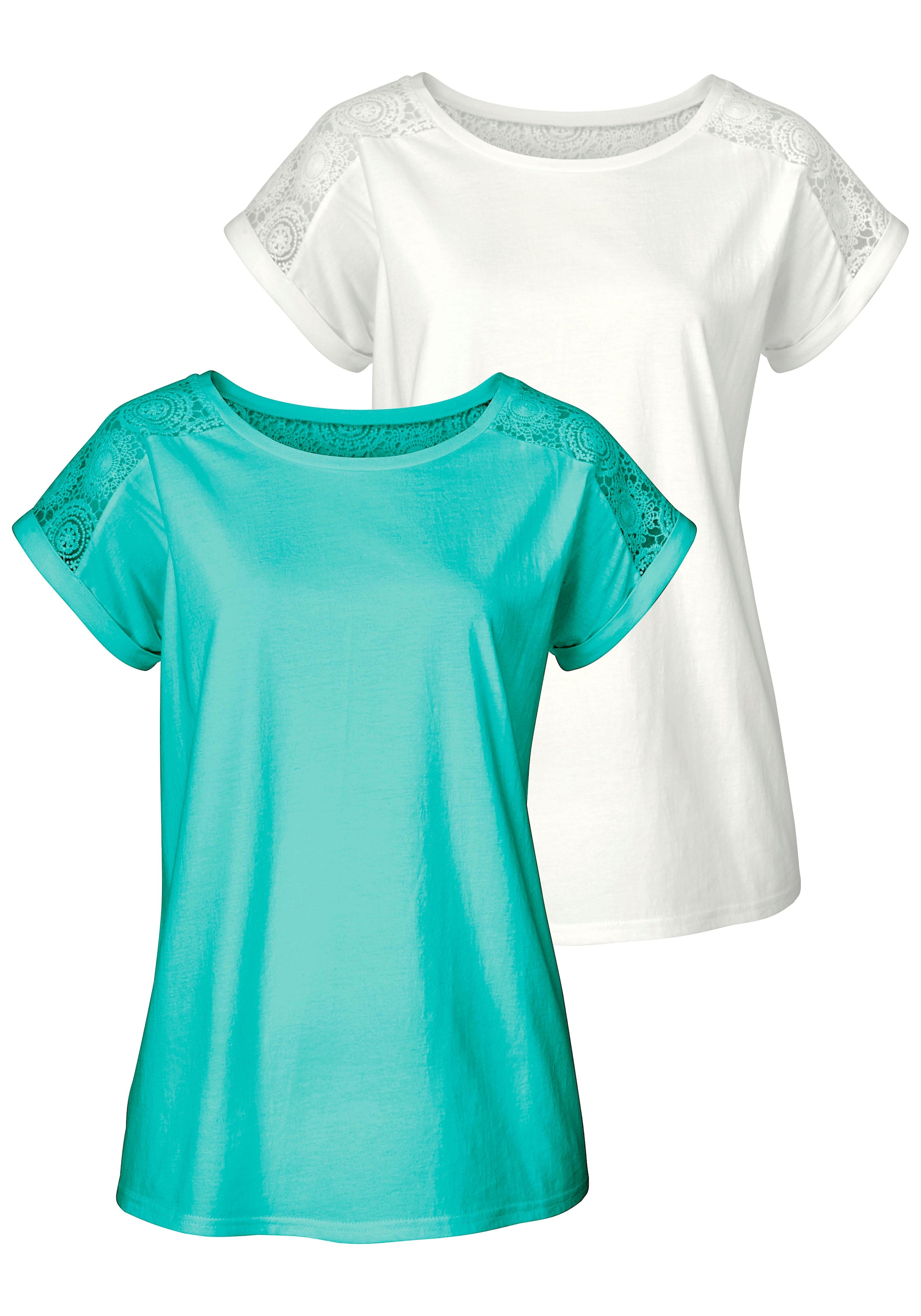 Vivance T-Shirt, (2er-Pack), mit schöner Spitze online kaufen | BAUR