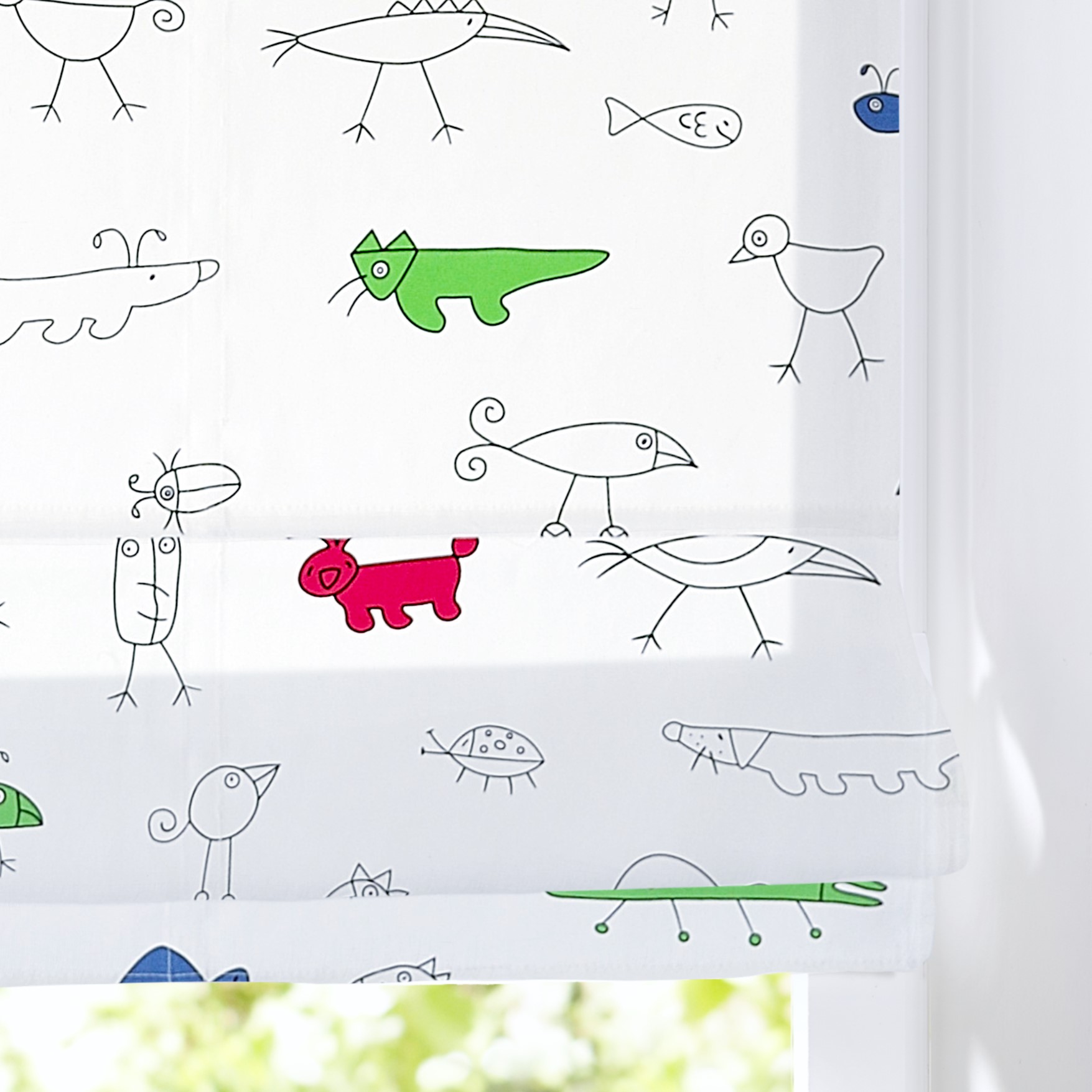 Thumbnail - Kutti Raffrollo "Lasse" mit Hakenaufhängung ohne Bohren freihängend Baumwolle Kindergardine bunt