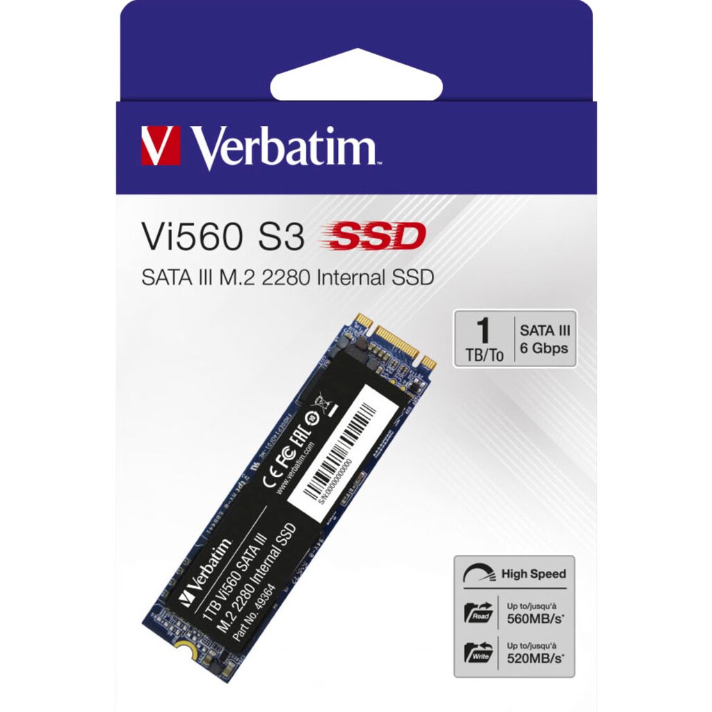 Verbatim interne SSD »Vi560 S3 M.2«, Anschluss M.2 (2880)-SATA III