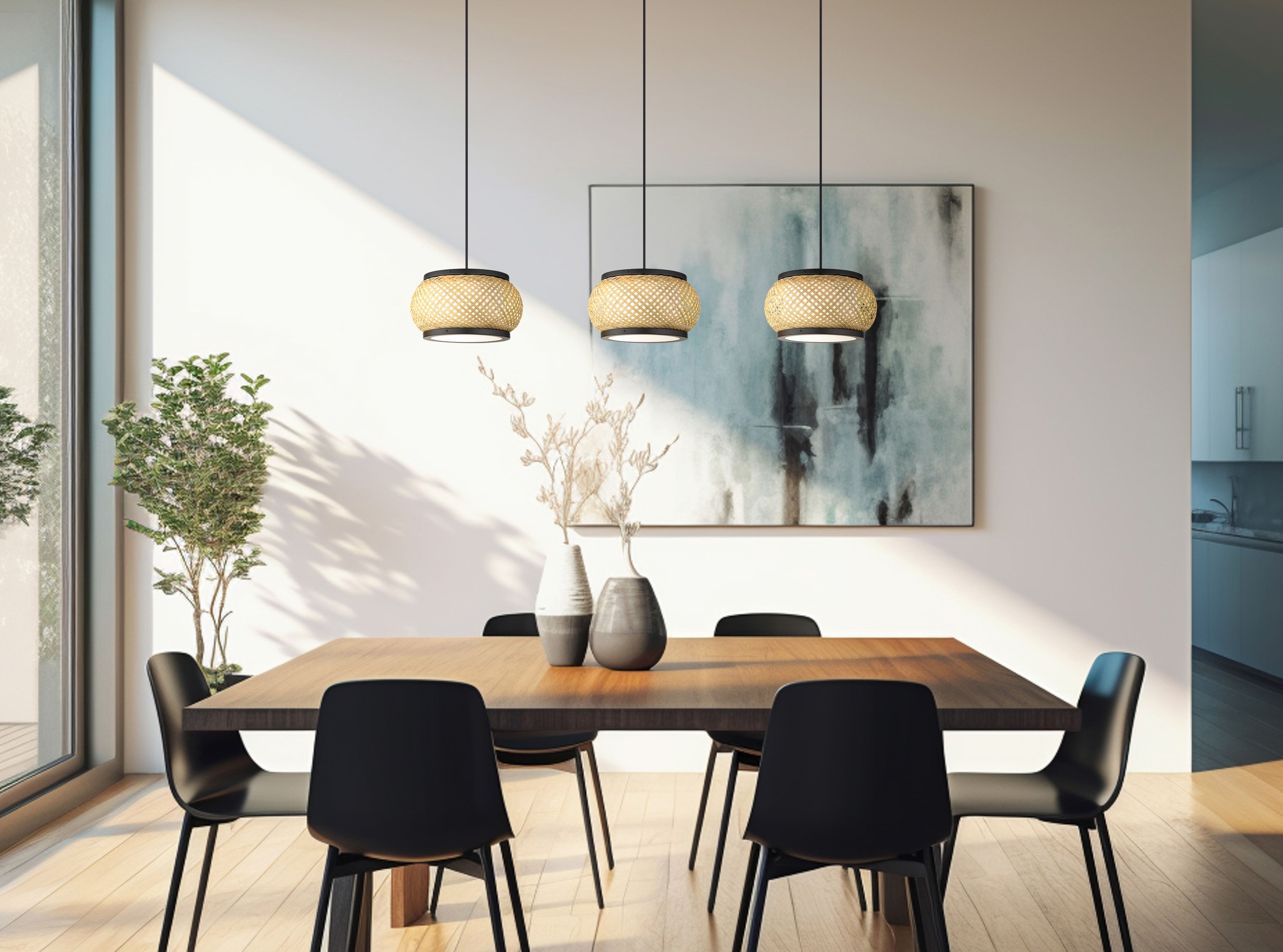 GLOBO LIGHTING Hängeleuchte »BAMBORA« LED-Modul 1 Stk. Schwarz Bambus Hängeleuchte linear LED CCT 920mm