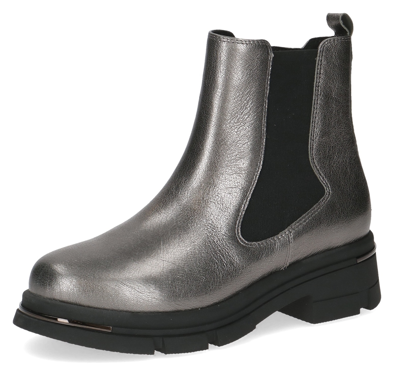 Chelseaboots, Blockabsatz, Plateau, Stiefelette in auffälliger Metallic-Optik