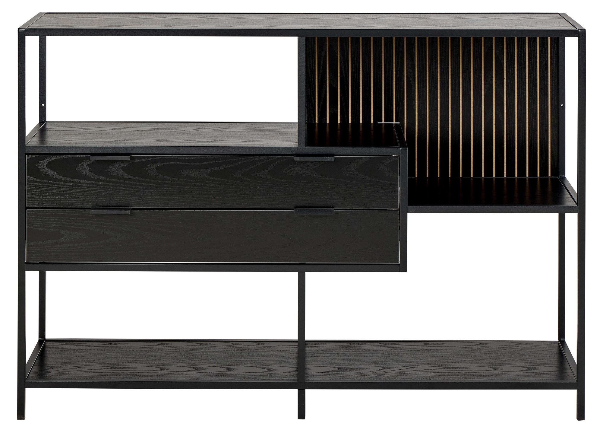 ACTONA GROUP Regal »Seaford, Standregal, Regal, Raumteiler« 114x35x78 cm,  schwarzer Stahlrahmen, 2 Schubladen, Wendemodul, Breite 114 cm