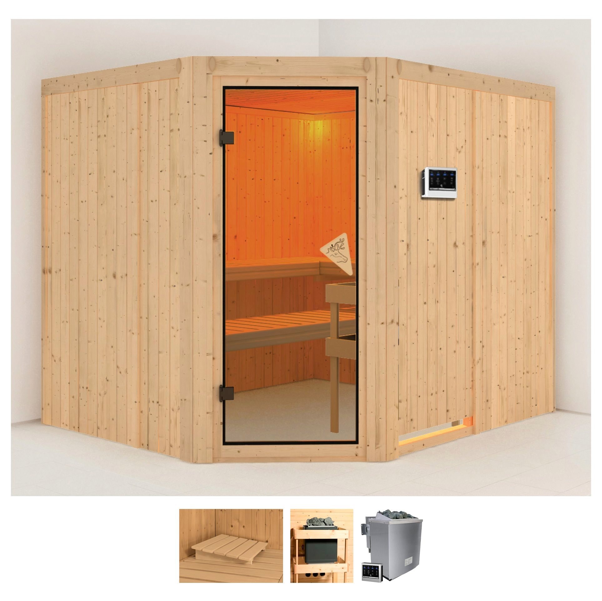 Karibu Sauna "Marit" Set, Ofen 9 kW Bio externe Strg easy