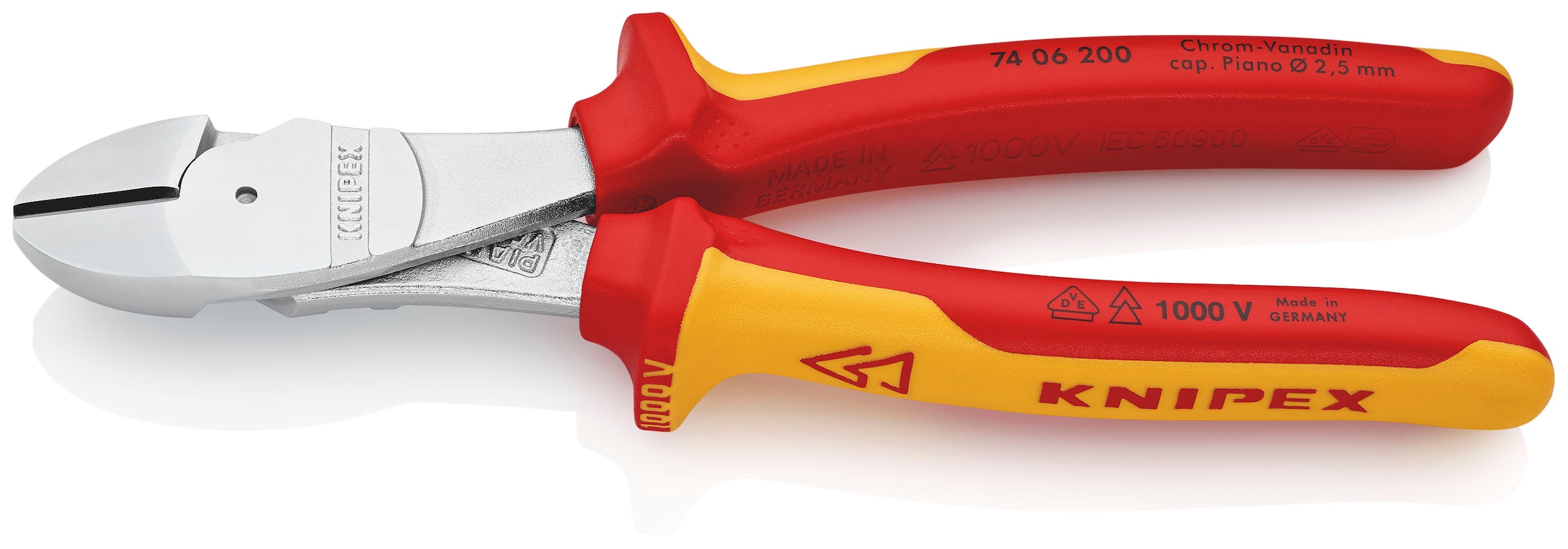 Knipex Kraftseitenschneider »74 06 200«, verchromt, isoliert mit Mehrkomponenten-Hüllen, VDE-geprüft 200 mm