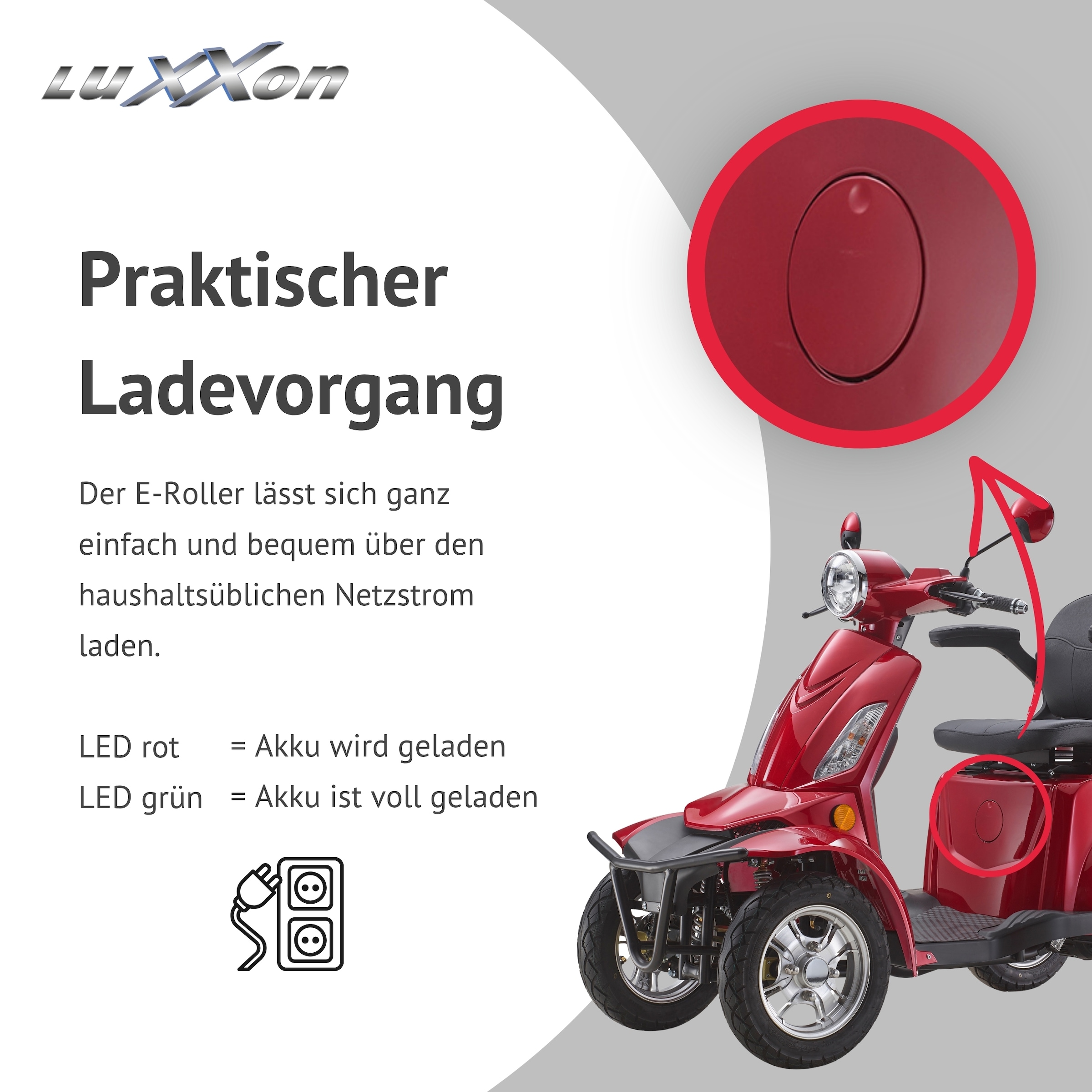 Luxxon Elektromobil »LuXXon Seniorenmobil E4900« 20 km/h Elektromobil mit Topcase, ohne Helmpflicht,  1.000 W, Seniorenmobil mit 4 Räder, Elektroroller für Senioren