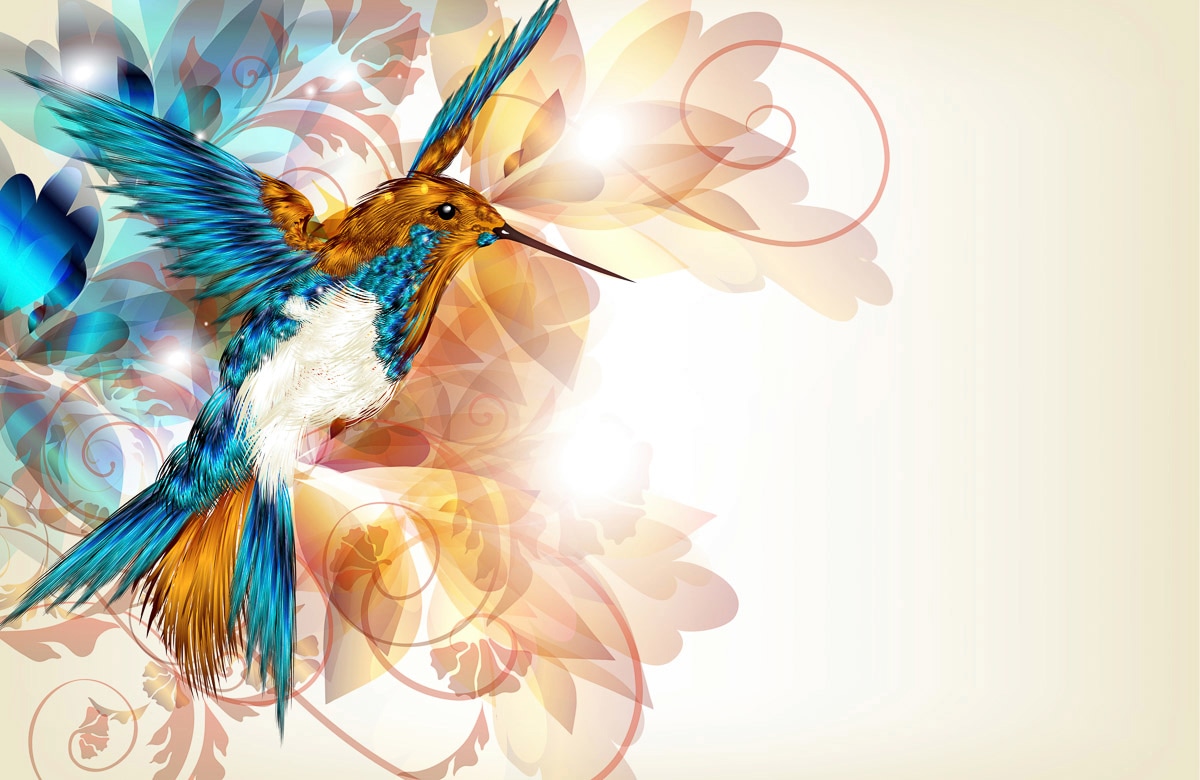 Papermoon Fototapete »KOLIBRI-DESIGN BLUMEN VOGEL TIER ABSTRAKT MUSTER DECOR«