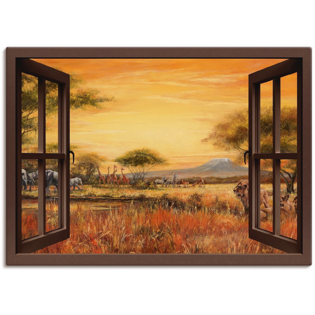 Artland Wandbild »Fensterblick Afrikanische Steppe Löwen«, Fensterblick, (1 St.)