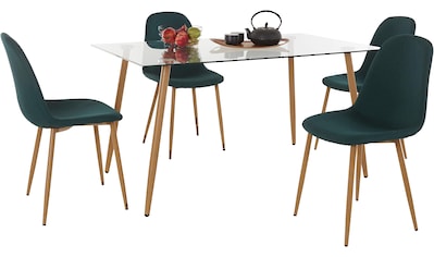 INOSIGN Essgruppe »Miller«, (Set, 5 tlg.), Eckiger Glastisch mit 4 Stühlen (Webstoff) kaufen