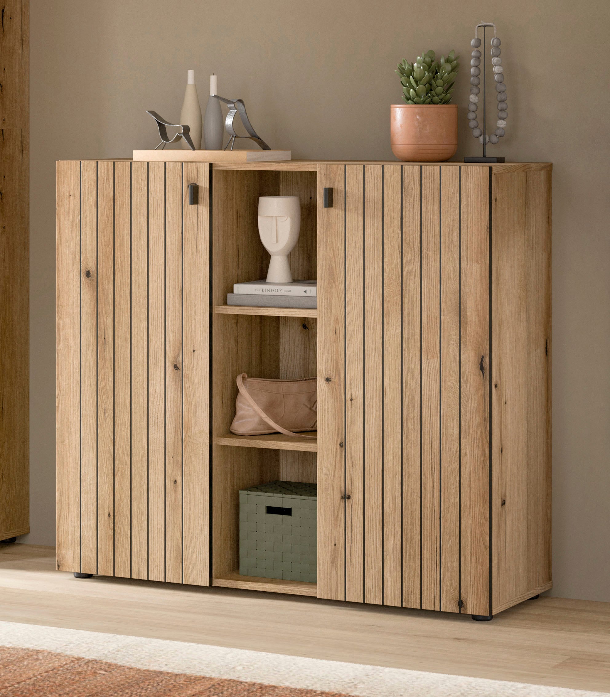 INOSIGN Schuhschrank "TATIO, Breite 106 cm, Rillenoptik, offene Fächer, 2 T günstig online kaufen