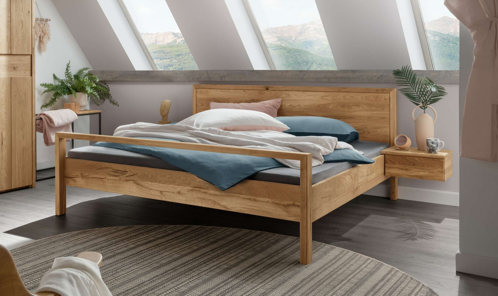 Home affaire "Huven Schlafzimmer" 3 Stk. tlg. Massivholzbett aus Eiche mit 2 Nachttische, FSC-zertifiziert, stabil