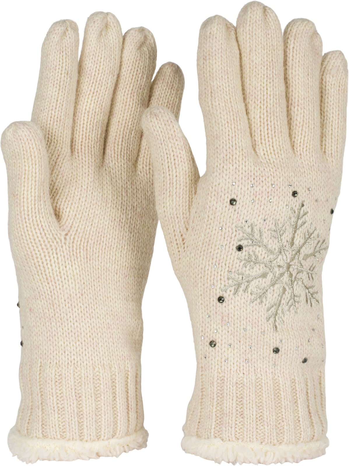 styleBREAKER Strickhandschuhe "Strickhandschuhe mit Schneeflocke, Strass und Fleece" 1 Stk.