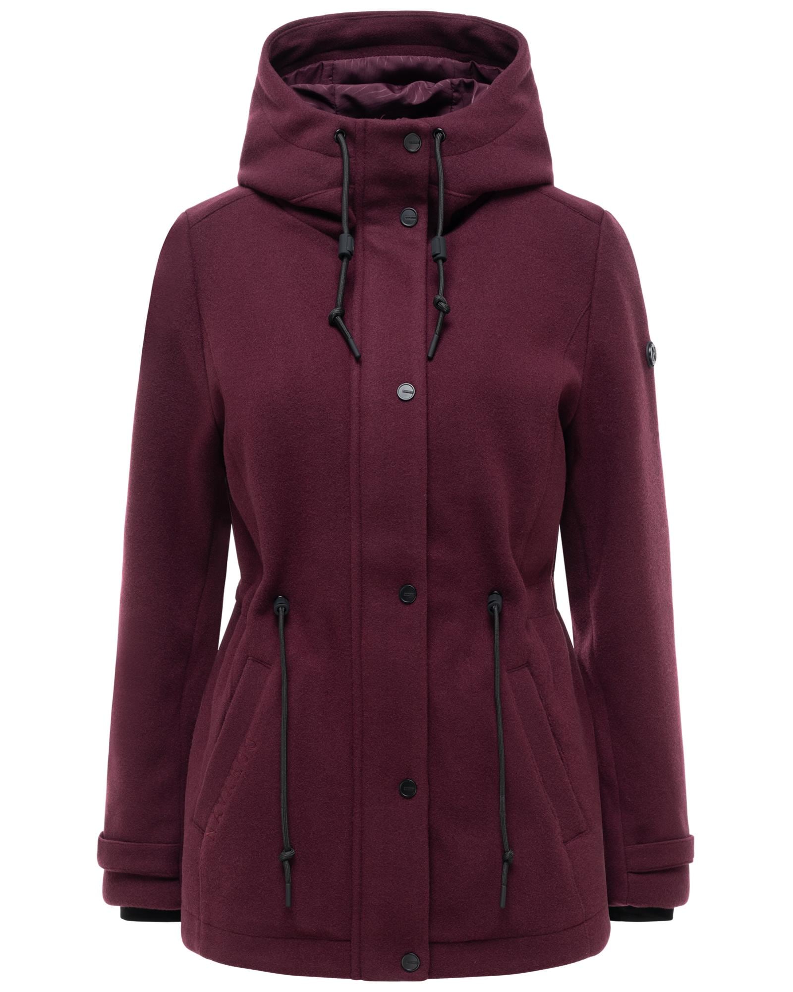Navahoo Kurzmantel "Lächelstern 14" Lange Damen Übergangsjacke in Wollmantel-Optik mit Kapuze