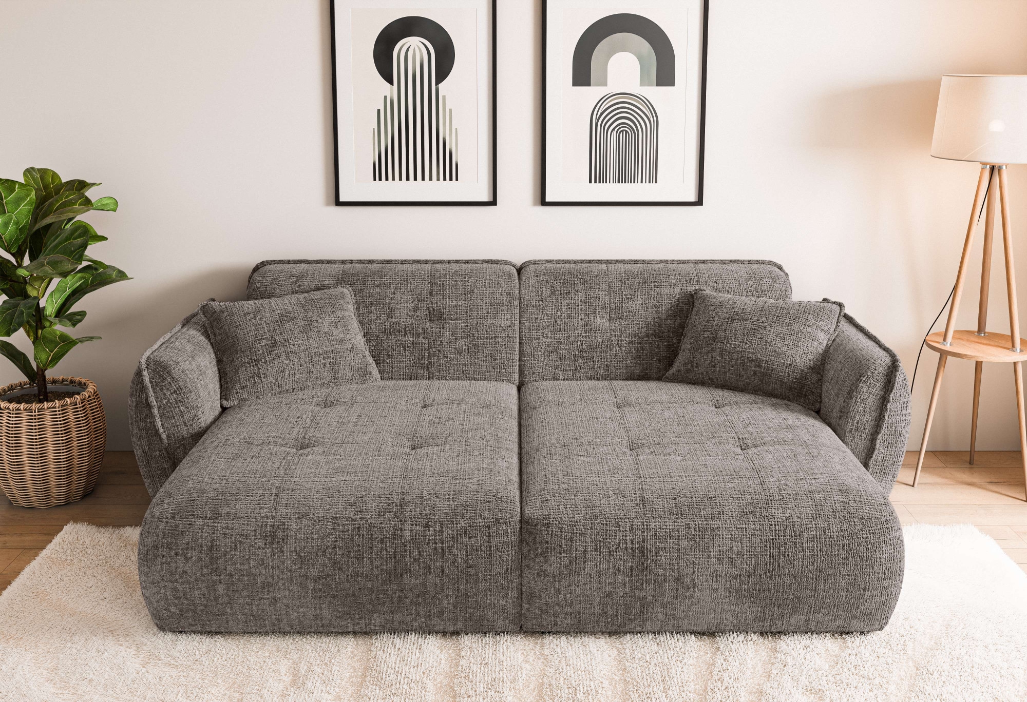 Home affaire Big-Sofa "MIRELDA Design-Sofa mit Steppungen, extra tief, Breite 251 cm" Sitztiefe 123cm, elegant und bequem, 2 Zierkissen, belastbar bis 480kg