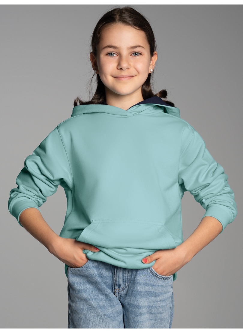 TRIGEMA Mädchen Kapuzensweatshirt "TRIGEMA Hoodie in leichter Sweat-Qualität"gletscher, Basic, Gr. 140, 50% Baumwolle, 50% Polyester, Sweatshirts