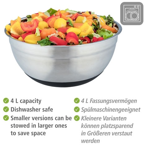 WENKO Salatschüssel »Aru«, 1 tlg., aus Edelstahl, mit Anti-Rutsch Boden, 4 Liter