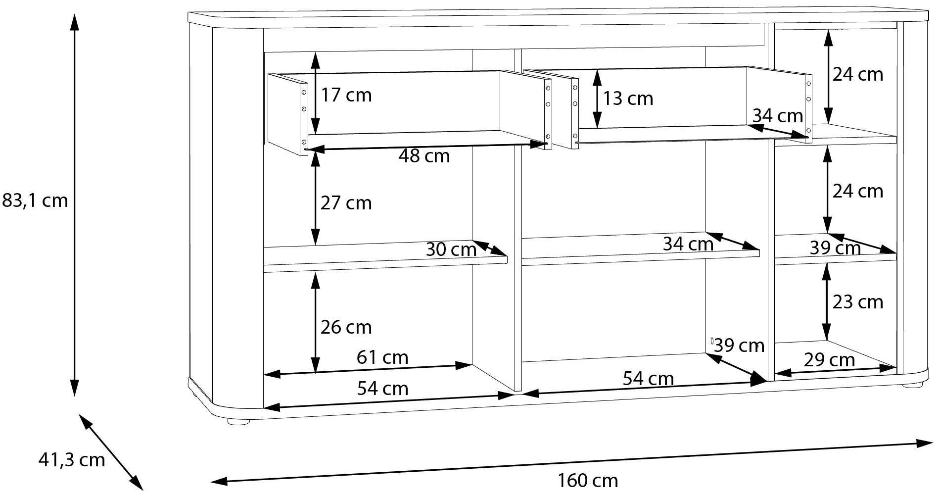 FORTE Sideboard B/H/T 160/83,1/41,3 cm , Stauraum, MDF Front