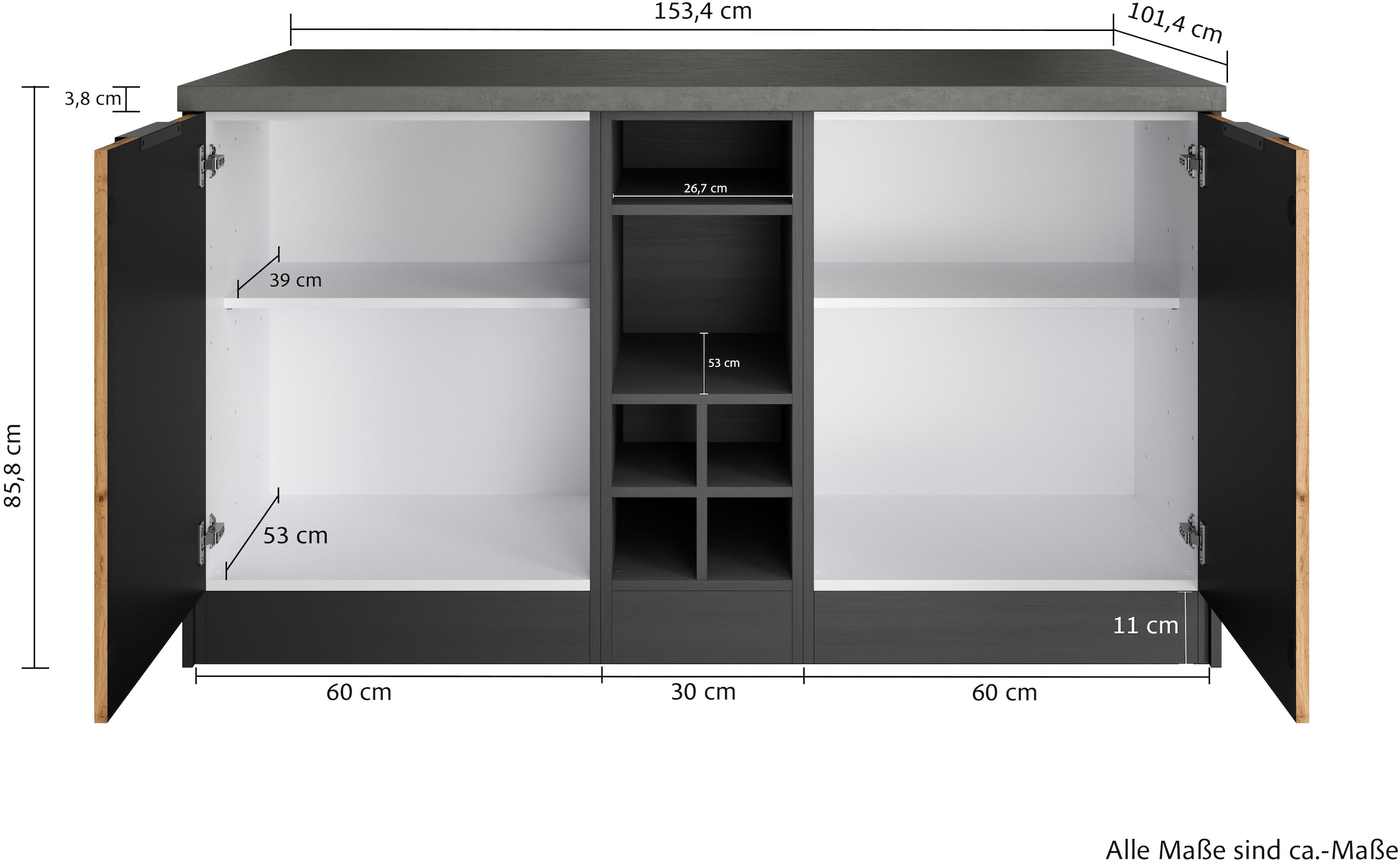 KOCHSTATION Kücheninsel »KS-Lagos«, Kücheninsel 153/100 cm, mit höhenverstellbaren Möbelfüßen