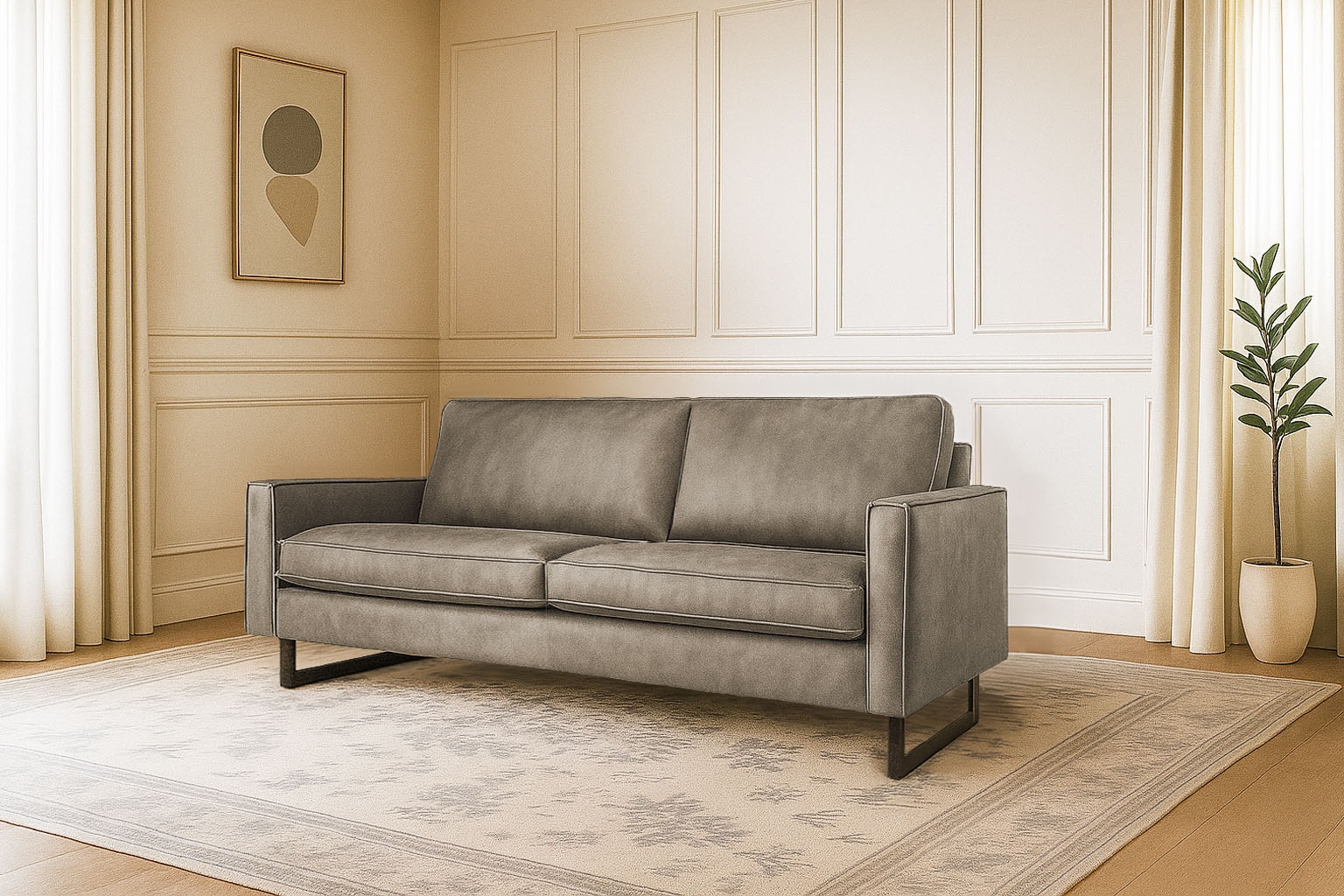 OTTO home 3-Sitzer "Pinto, 206 cm, Cord, Chenille, Lederoptik" mit Keder, schwarze Metallfüße, Wellenunterfederung