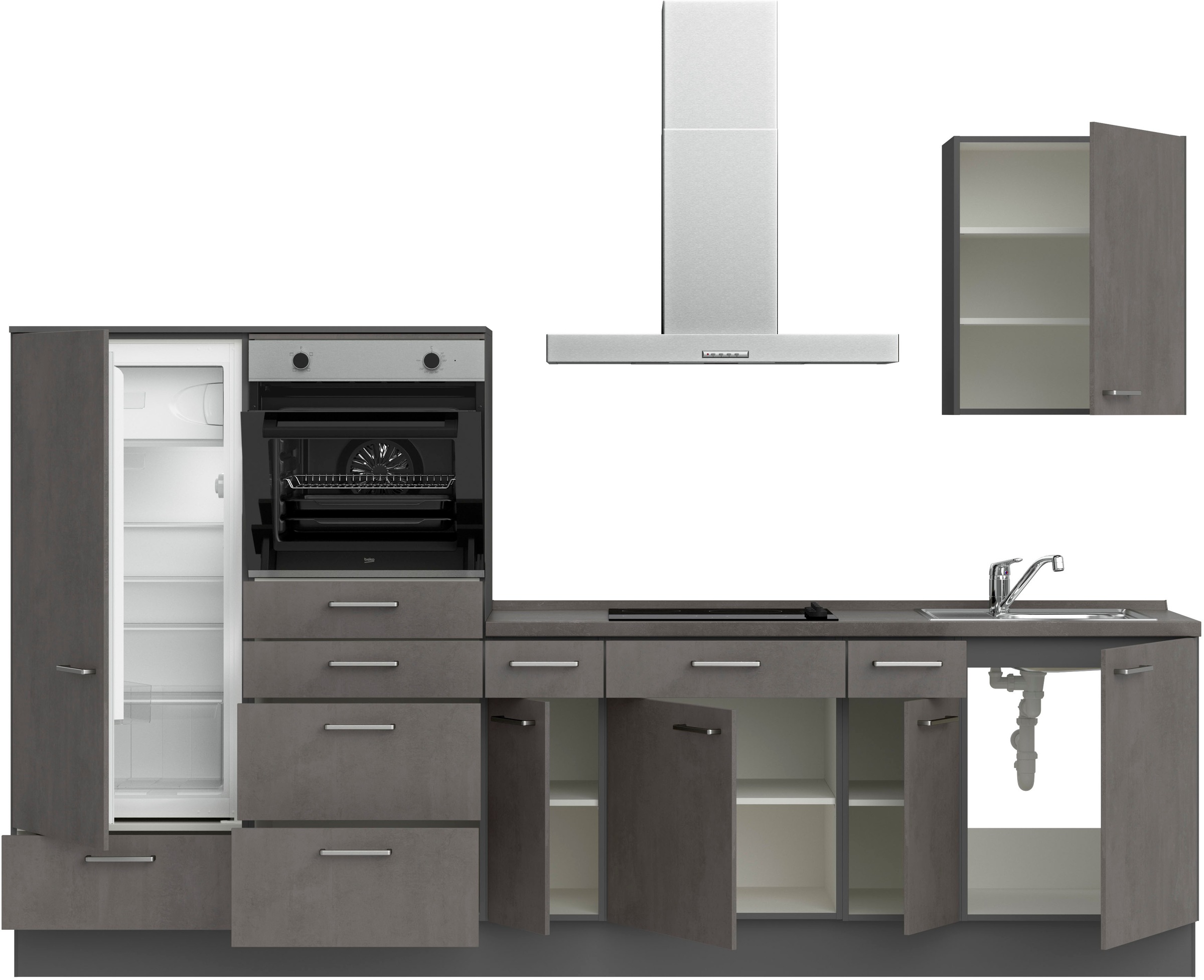 nobilia® Küchenzeile »"Riva I"«, vormontiert, Ausrichtung wählbar, Breite 300 cm, wahlw. mit E-Geräten