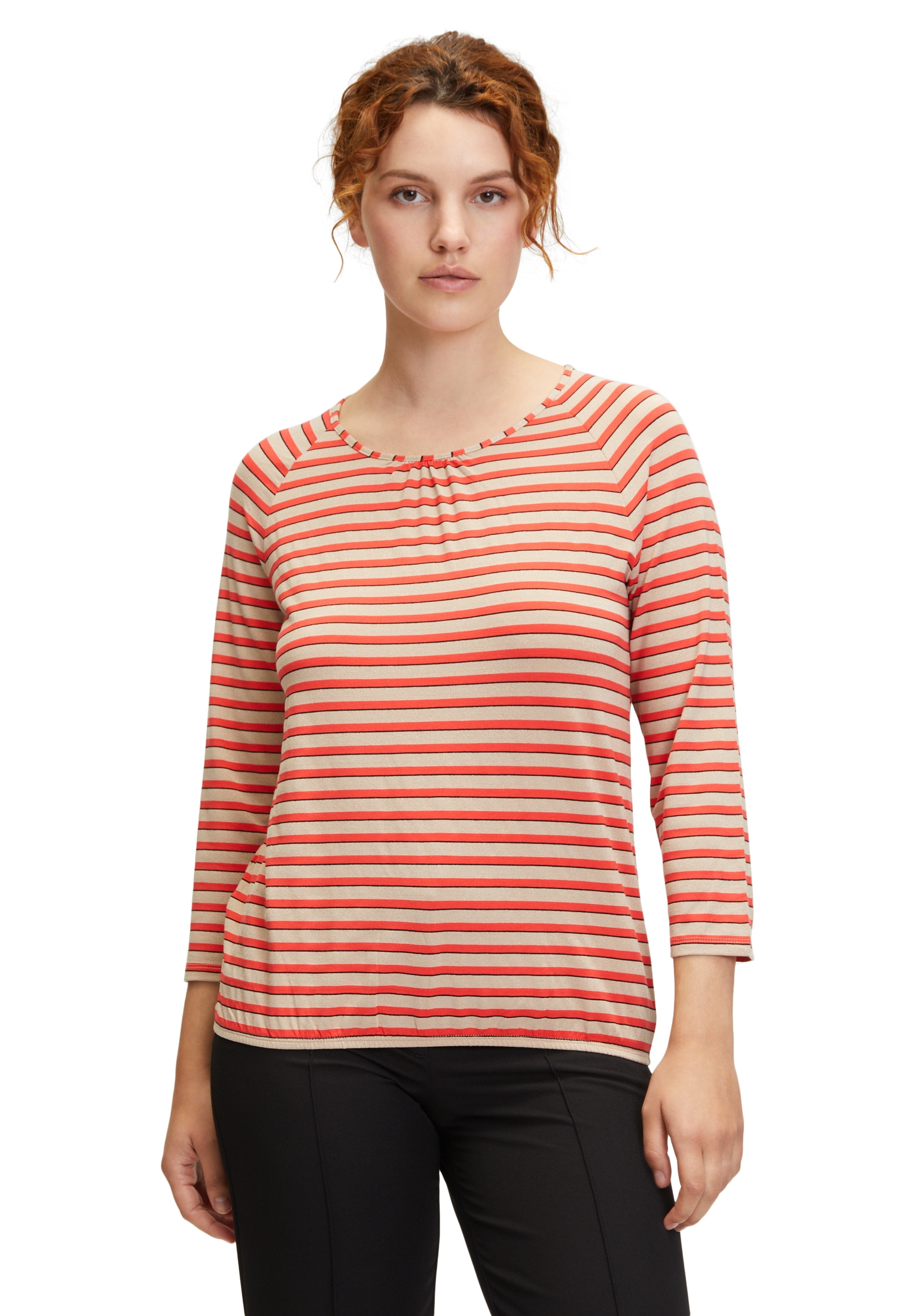 Betty Barclay 3/4-Arm-Shirt "Betty Barclay Ringelshirt mit V-Ausschnitt", Raffung