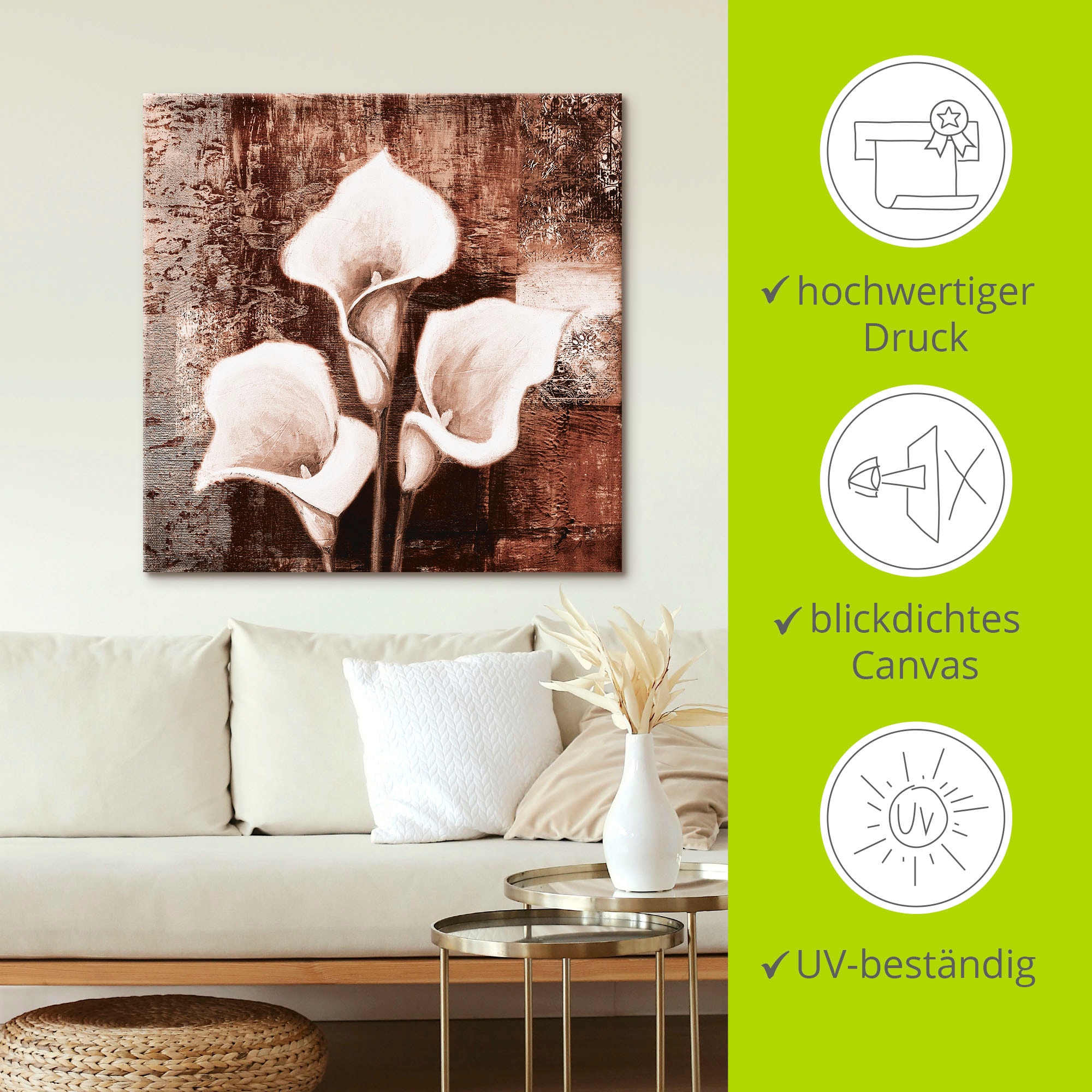 Artland Wandbild »Antike Callas - braun«, Blumen, (1 St.), als Leinwandbild, Poster in verschied. Größen
