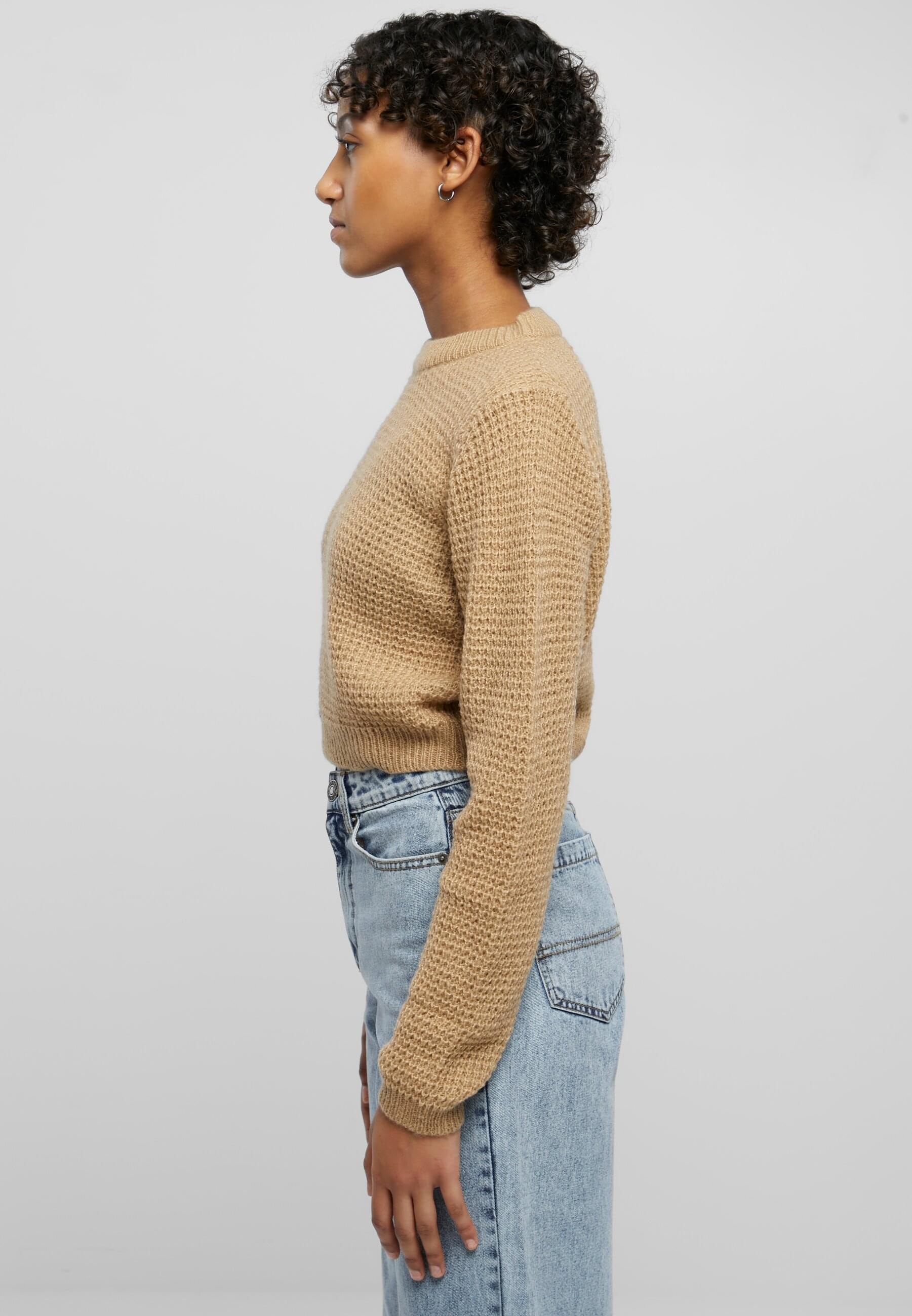 URBAN CLASSICS Rundhalspullover »Urban Classics Damen Ladies Short Waffle Sweater«, (1 tlg.)