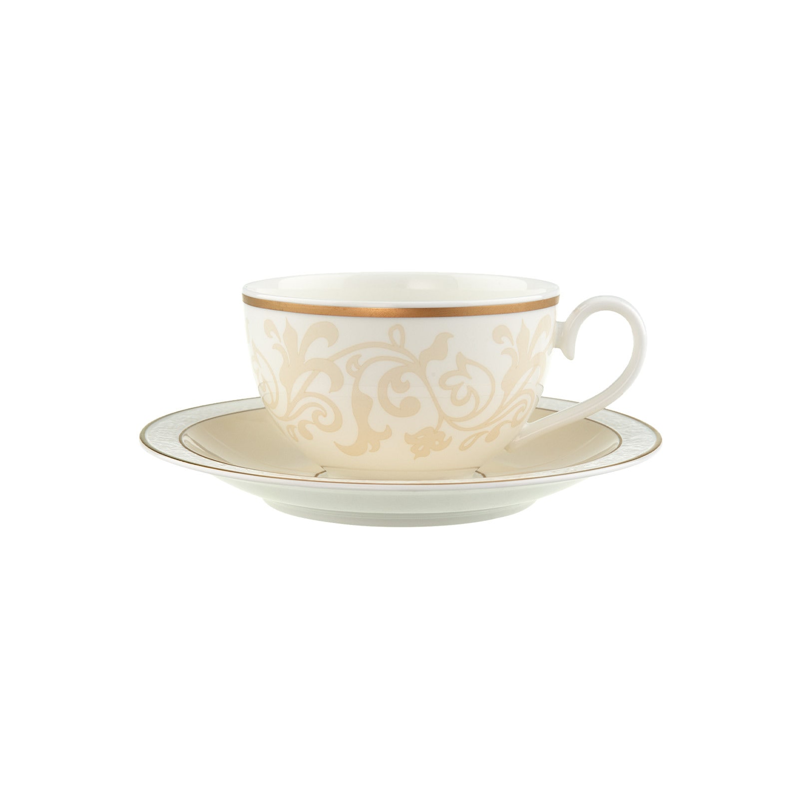 Villeroy & Boch Tasse "Frühstückstasse mit Untertasse Ivoire 310 ml weiß-gold" Spülmaschinenfest