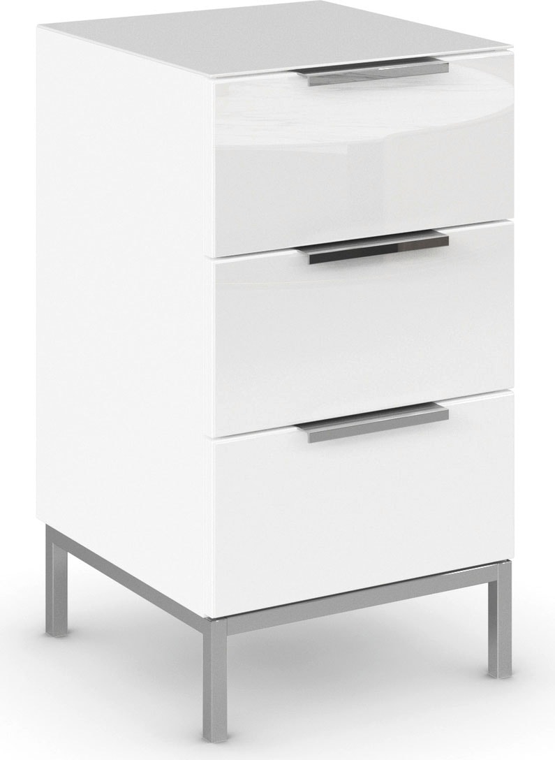 rauch Nachtkommode "Nachttisch Nachtschrank Nachtkonsole FLIPP mit Glasfront" Breite 40 cm, mit 3 Schubladen und Soft-Close-Funktion, Oberboden und Front Glas