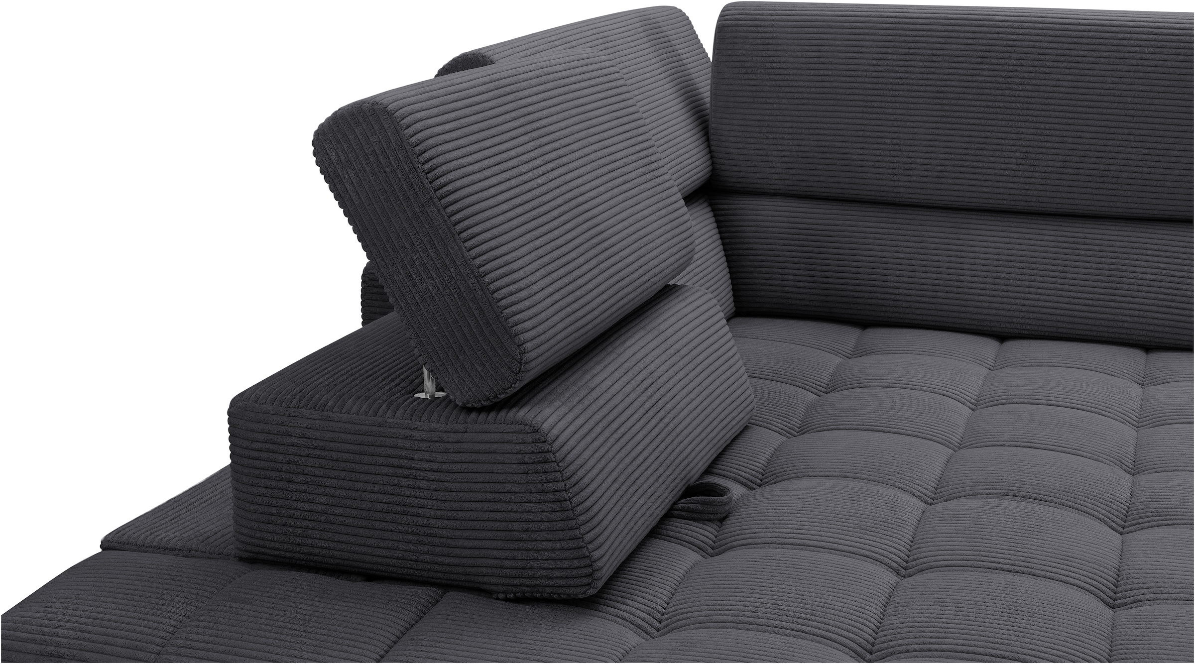 exxpo - sofa fashion Ecksofa »Elianos, hoher Sitzkomfort, aufwendige Kreuzsteppung im Sitz, L-Form«, Kopfteile & Sitztiefe verstellbar, ohne Bettfunktion, Cord, antrazit