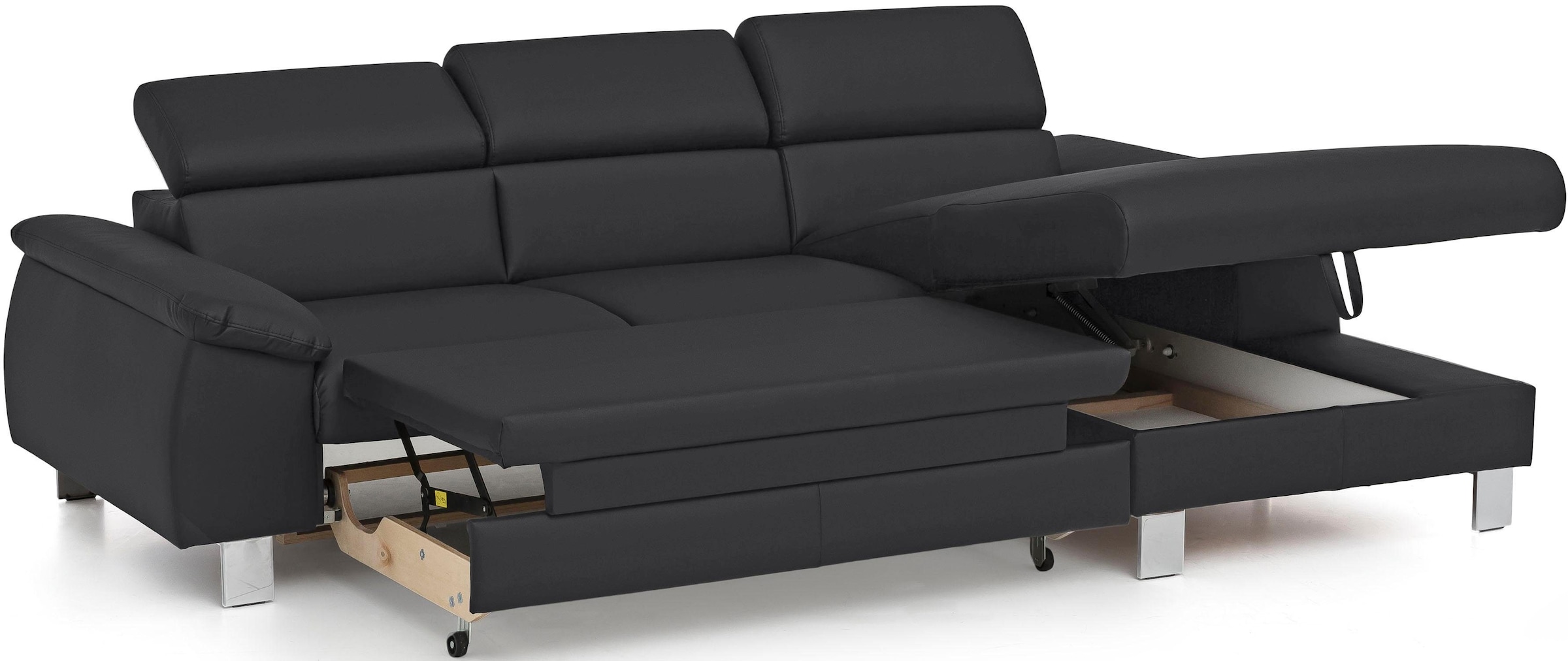 COTTA Ecksofa Komaris, Ecksofa, wahlweise mit RGB-LED-Beleuchtung und Bettfunktion/Bettkasten