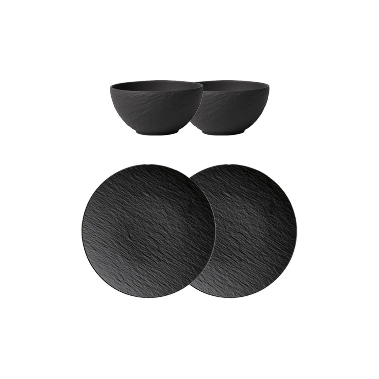 Villeroy & Boch Geschirr-Set »Frühstück Set Manufacture Rock schwarz« Spülmaschinengeeignet, Mikrowellenfest