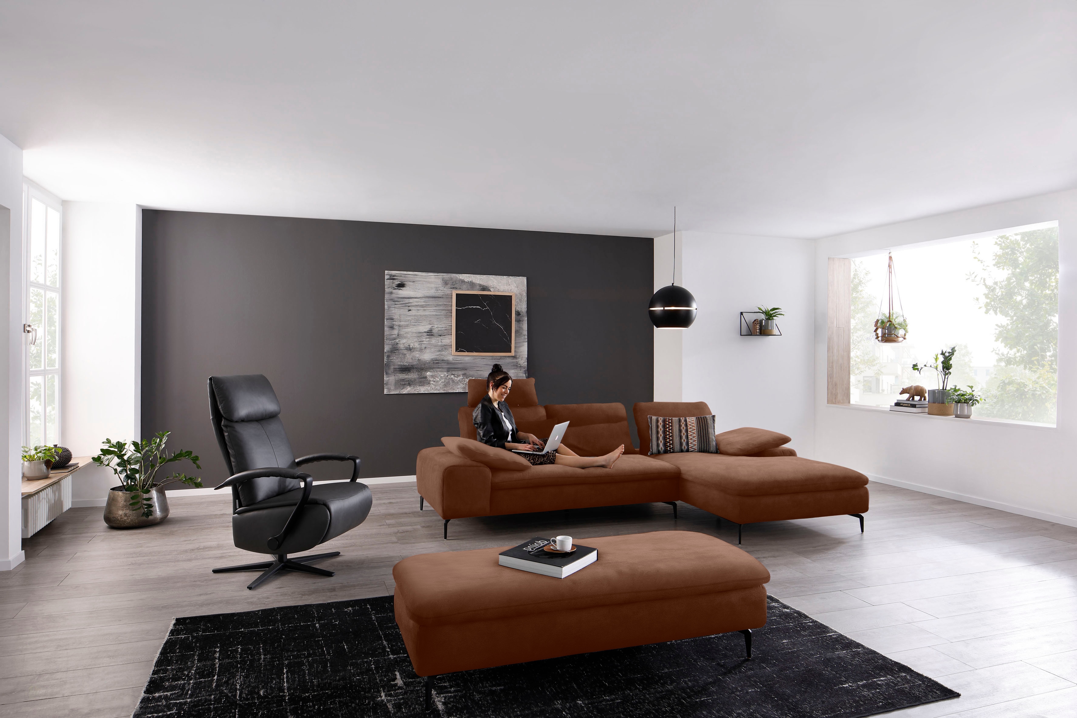 W.SCHILLIG Ecksofa "valentinoo, Designsofa, bequem, elegant und zeitlos, L-Form" inklusive Hocker, mit Sitztiefenverstellung, Breite 299 cm