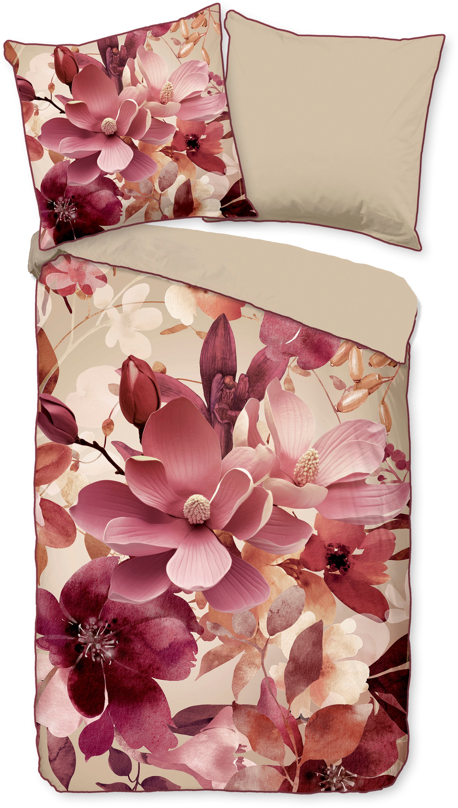 Descanso Wendebettwäsche "Chaja" 3 Stk. tlg. Satin, Reißverschluss, Paspel, günstig online kaufen