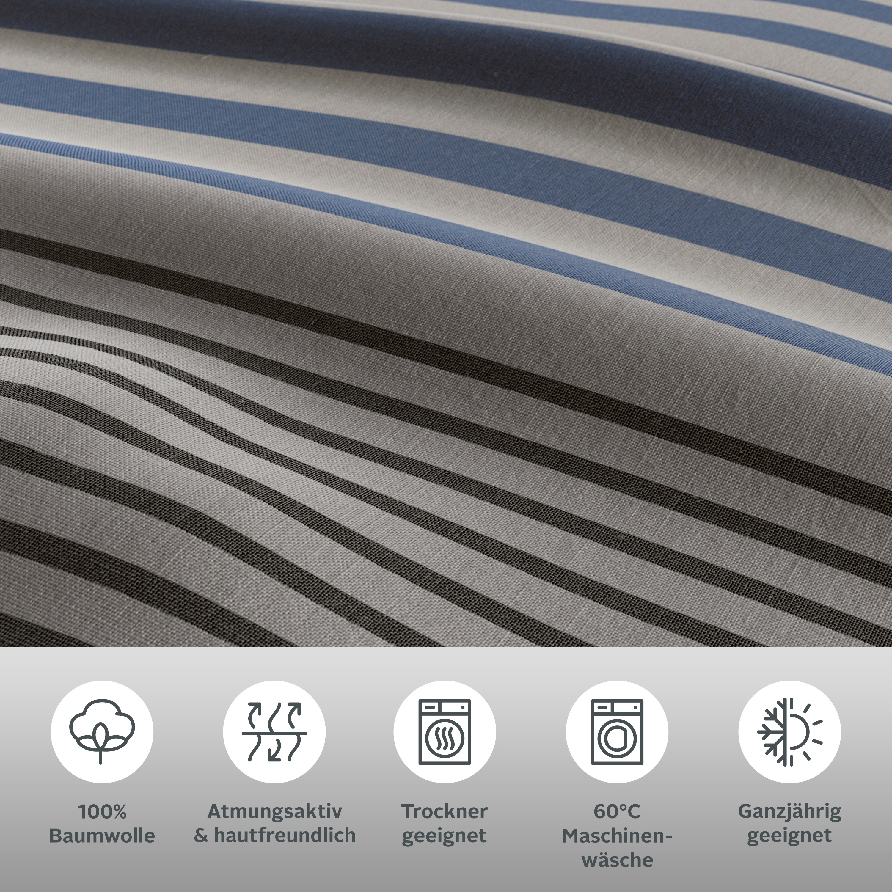 Thumbnail - H.I.S Bettwäsche "Majoran" 2 tlg. gestreifte Bettwäsche in verschiedenen Qualitäten