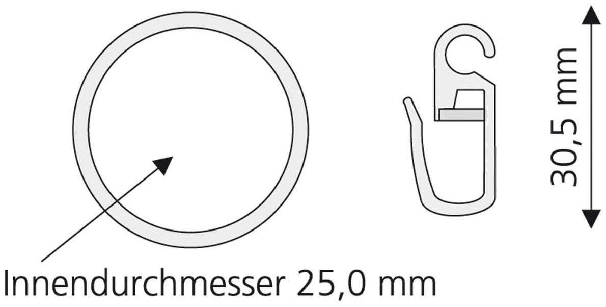 Liedeco Gardinenring, (Set, 8 St., mit Faltenlegehaken), für Gardinenstangen Ø 16 mm