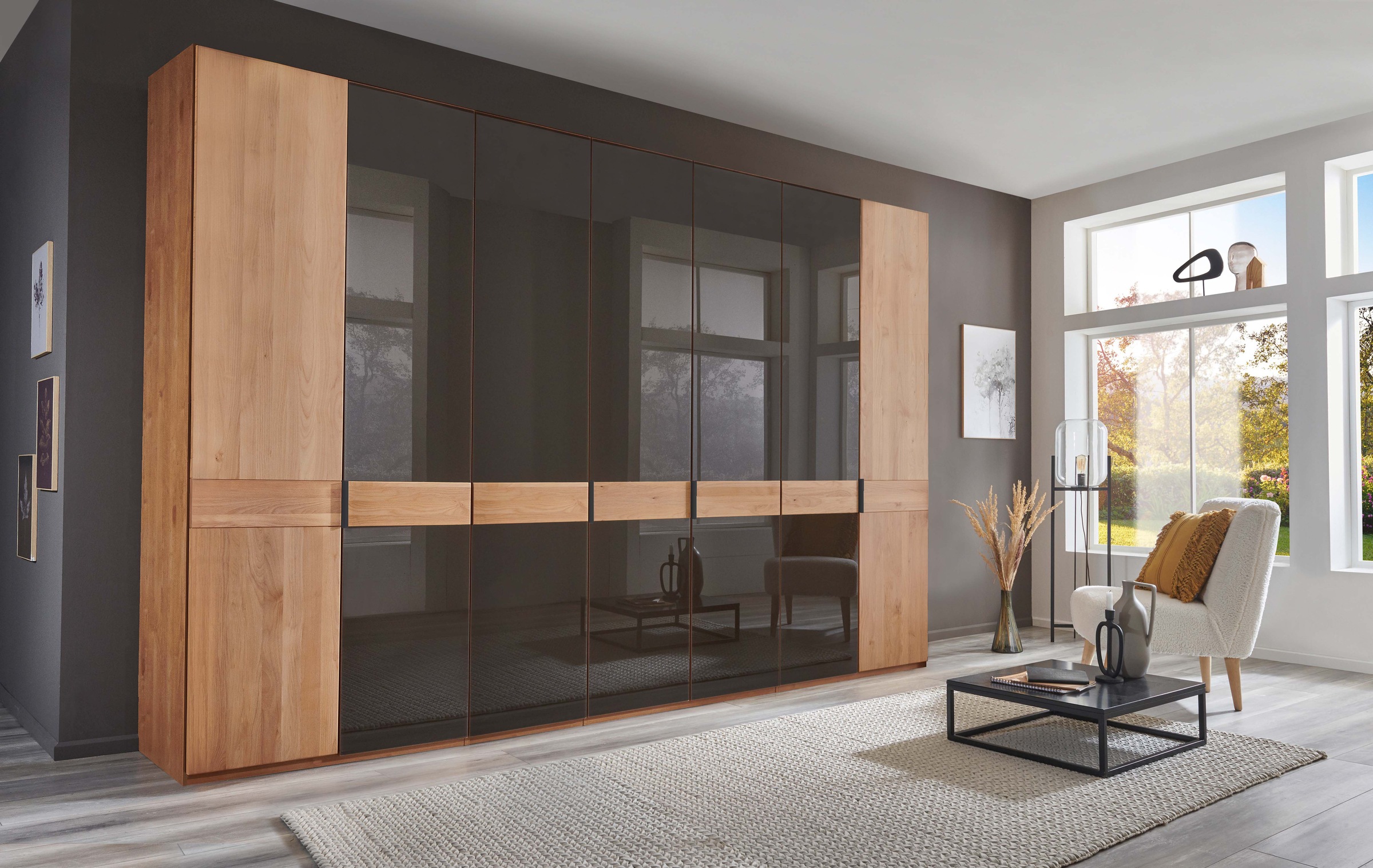 WIEMANN Kleiderschrank "Cardiff, Massivholztüren in Kombination mit Glas- oder Spiegeltüren" 4 Breiten, 2 Höhen 216/236cm auswählbar, hochwertiges Design in langlebiger Qualität, viel Stauraum
