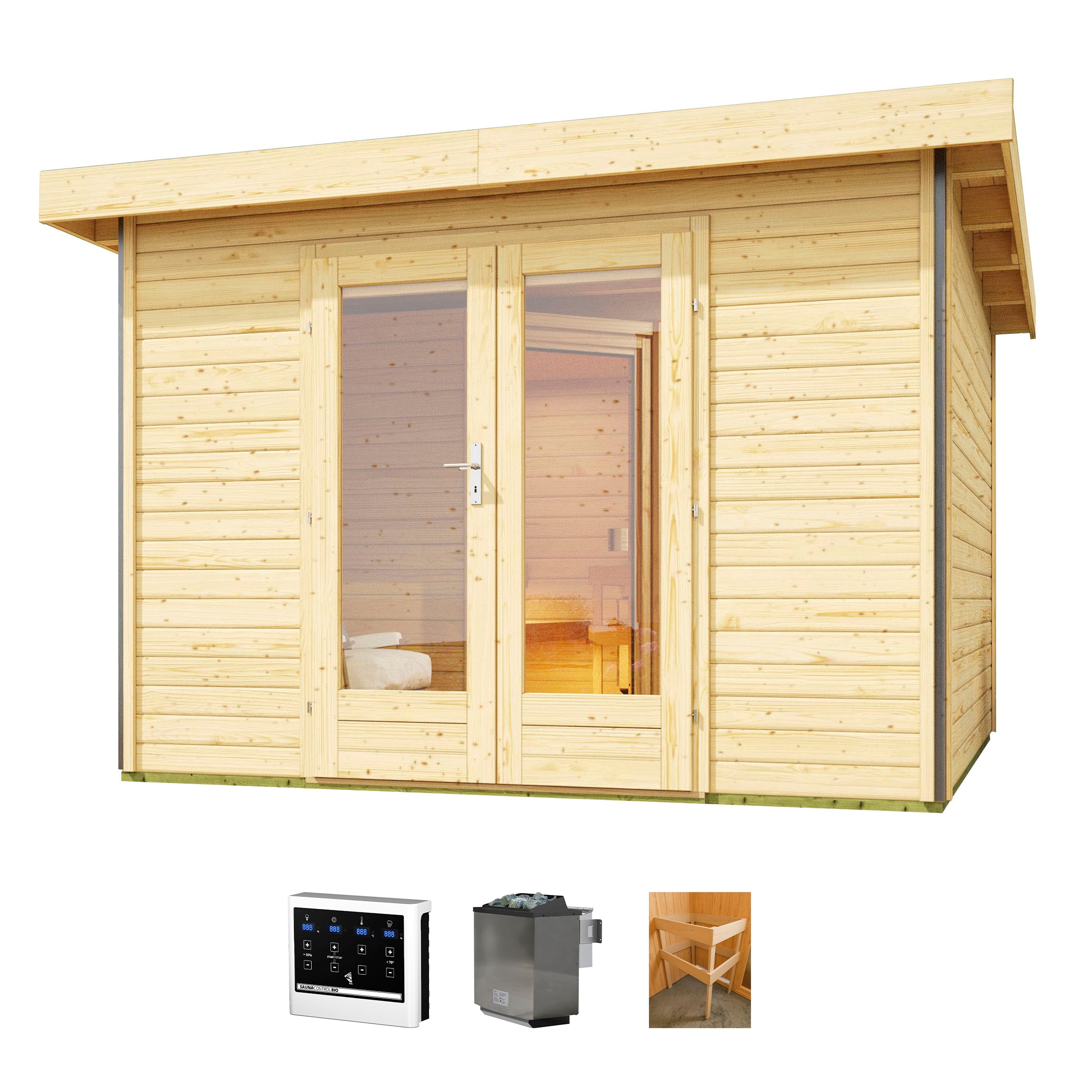 KONIFERA Saunahaus "Maiko 1 SET A" Ofen 9 kW Bio externe Strg easy