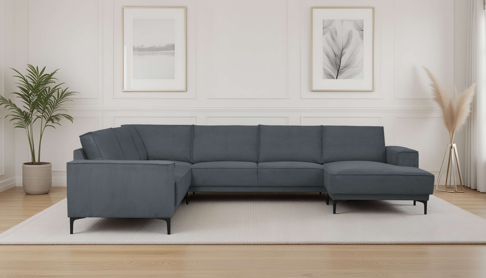 OTTO home Wohnlandschaft "OLAND Cord U-Form, XXL, B: 342 cm, Skandi-Design" Skandi-Design in Struktur, Flachgewebe, Luxus-Microfaser, Boucle