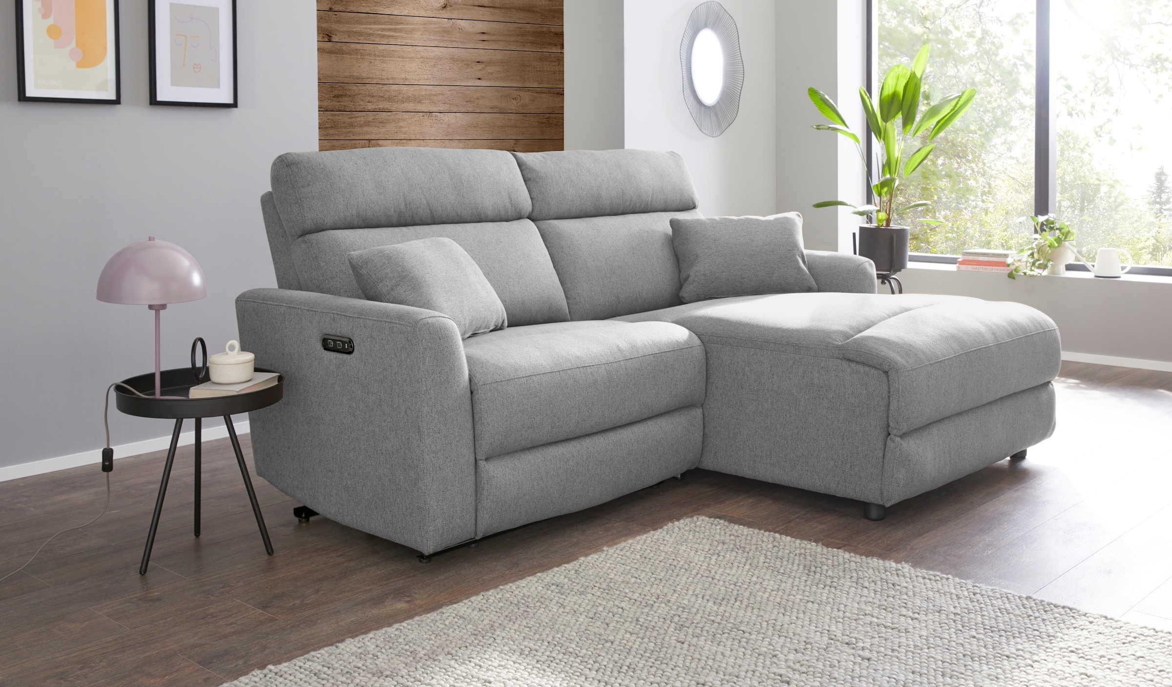 INOSIGN Ecksofa »JENNA, L-Form, 209cm, manuelle u. elektrische Funktion, mit USB A/C,«, Liegefunktion 105°-150°, Federkern, Struktur fein