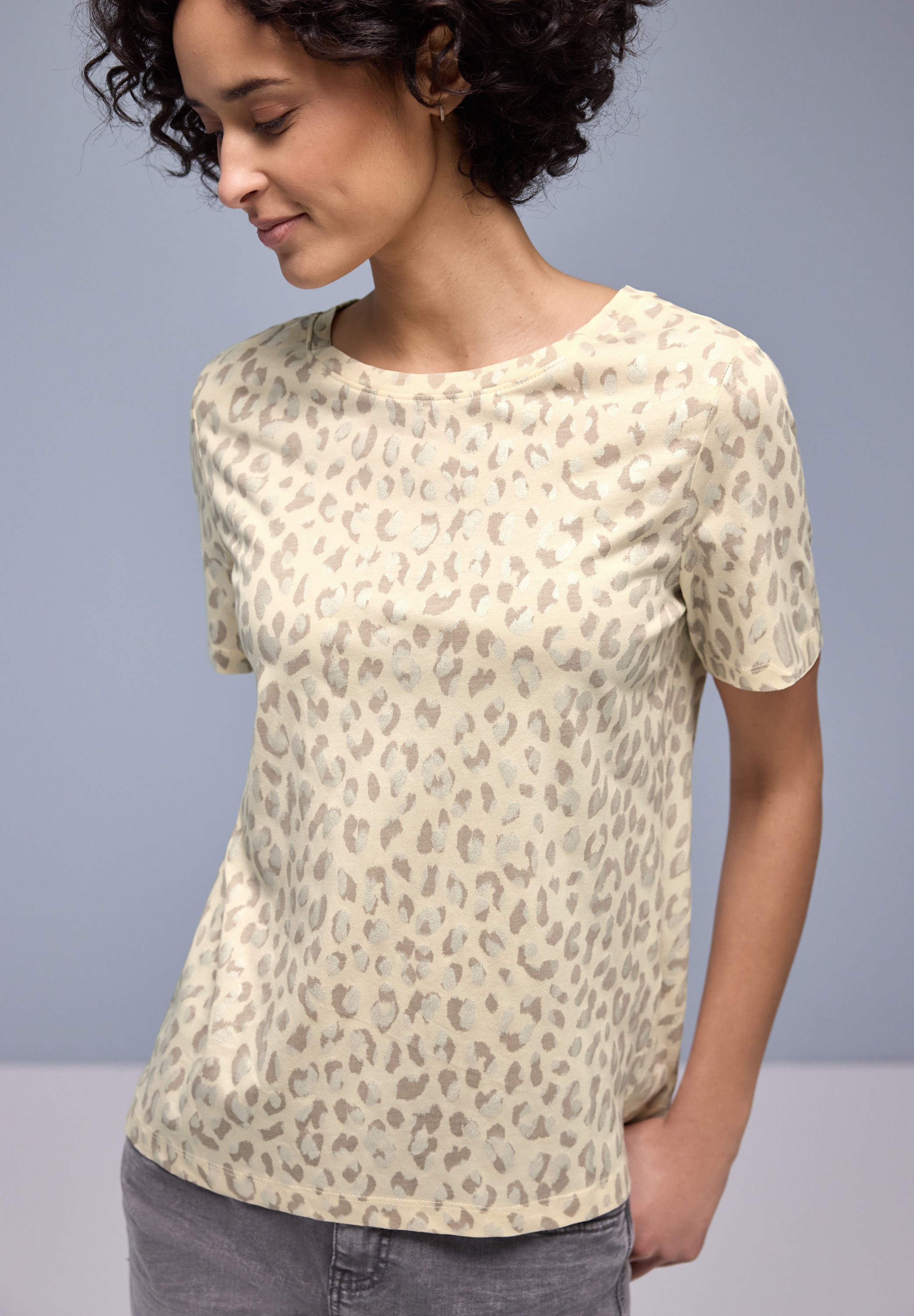 STREET ONE Kurzarmshirt Leo-Shirt mit Foliendetails günstig online kaufen