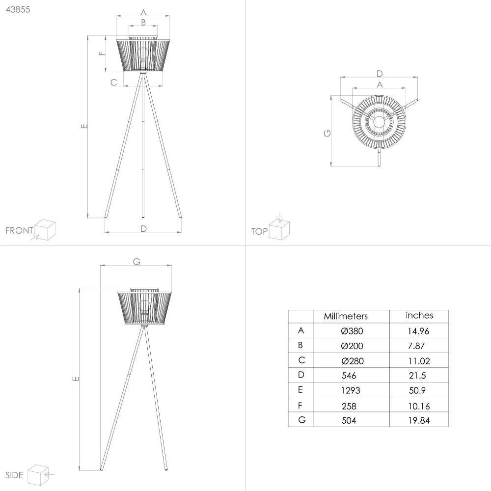 EGLO Stehlampe »HYKEHAM« E27 1 Stk. Stehlampe, Holz in Natur, Metall in Schwarz, Standleuchte, E27 Fassung