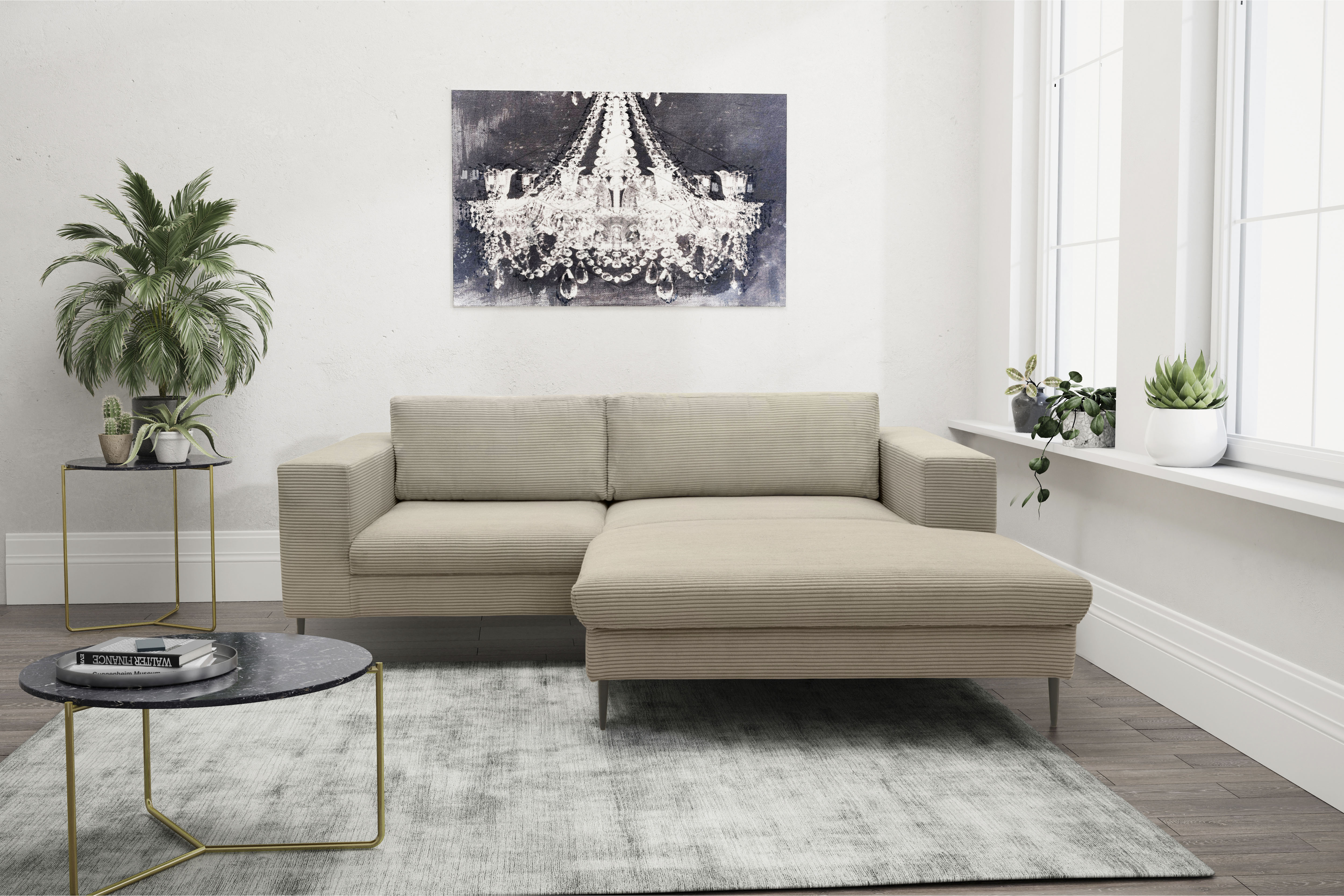 DOMO collection Ecksofa "Modica kompakt und elegant, Breite 244, L-Form" Auch in Cord, Fußhöhe passend für gängige Saugroboter
