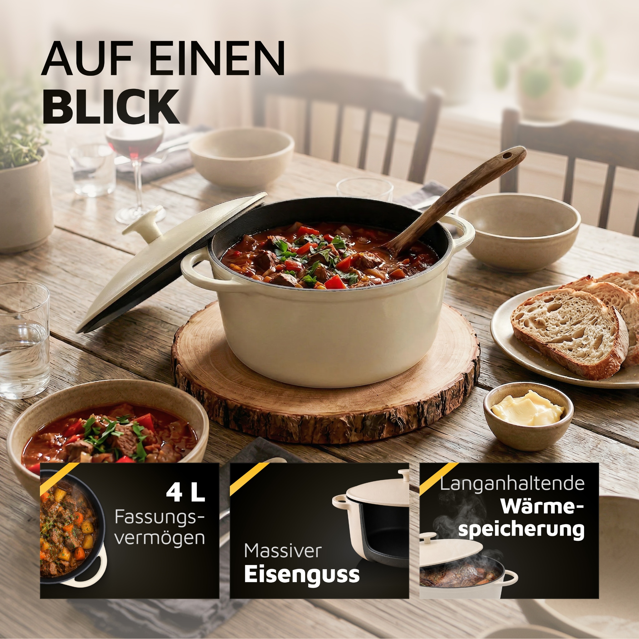 Krüger Fleischtopf »Eisenguss Fleischtopf mit Deckel SAVANNA, 24 cm« 1 Stk. tlg. Gusseisen