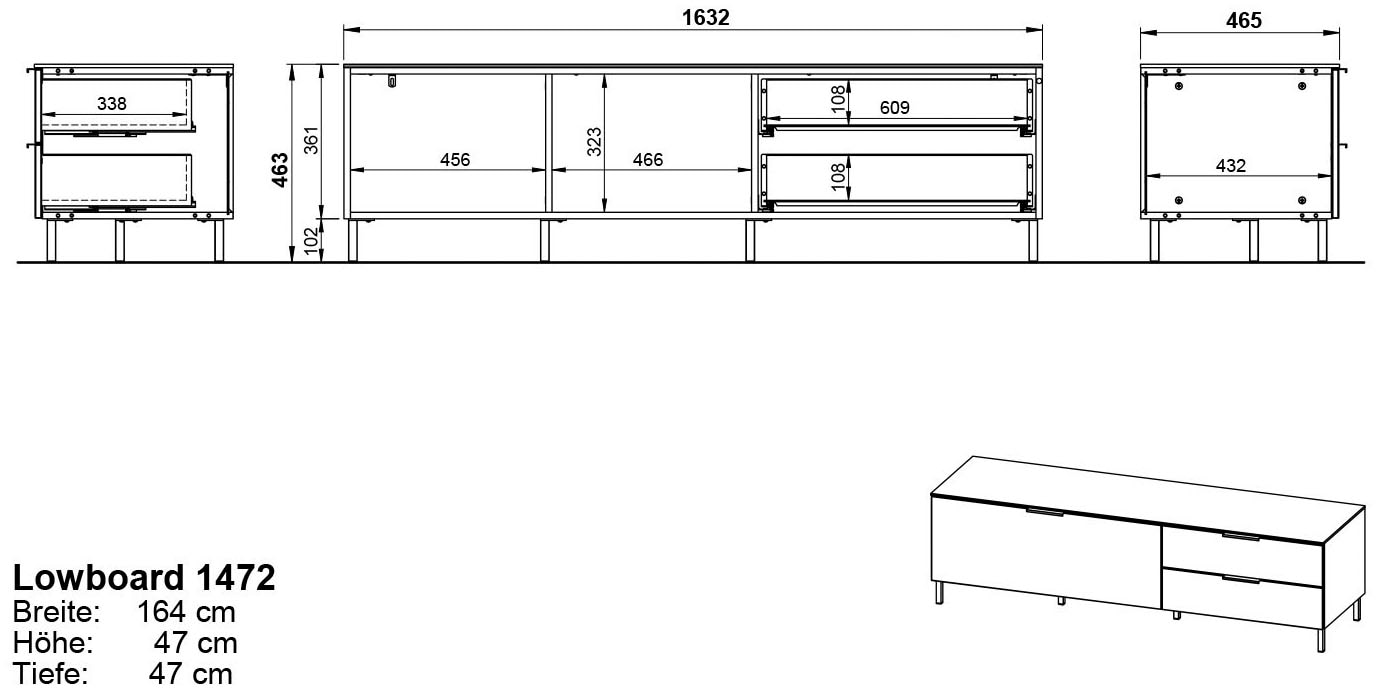 GERMANIA Lowboard »California«, Breite 164 cm, mit filigraner Deckplatte  kaufen | BAUR