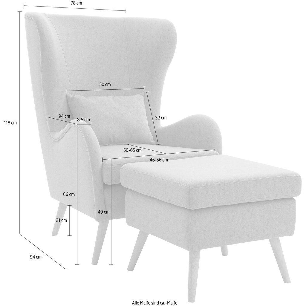 Guido Maria Kretschmer Home&Living Sessel »Salla«, wahlweise mit oder ohne Hocker; großer Sessel: Maße B/T/H: 78/94/118cm