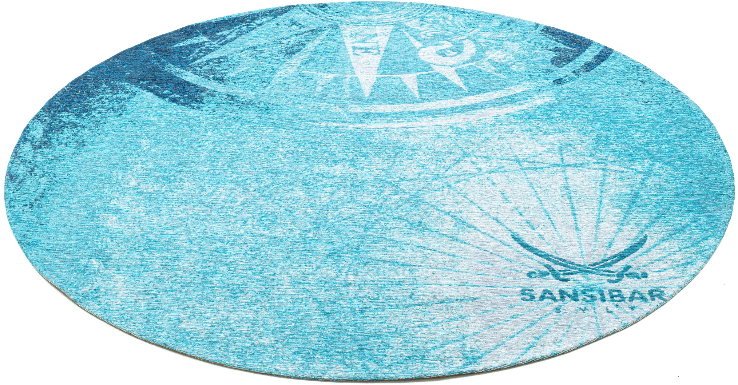 Sansibar Teppich »Keitum 011«, rund, 3 mm Höhe, Flachgewebe, modernes Design, Motiv Kompass