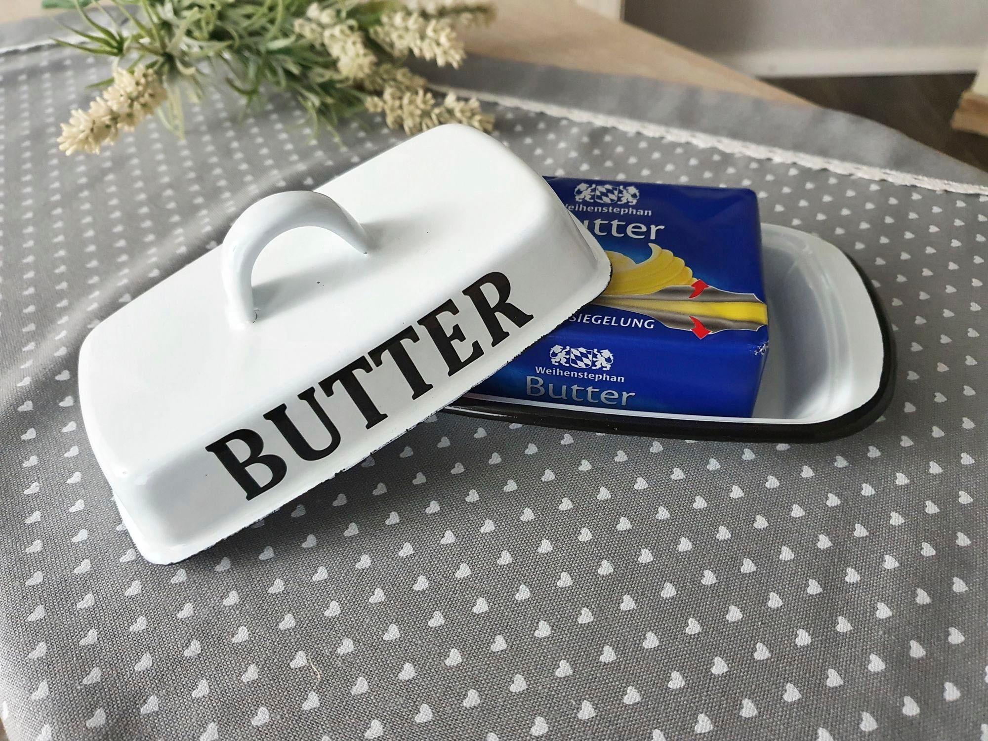 Ambiente Haus Dose "Butterdose aus Emaille in Antikweiß" günstig online kaufen