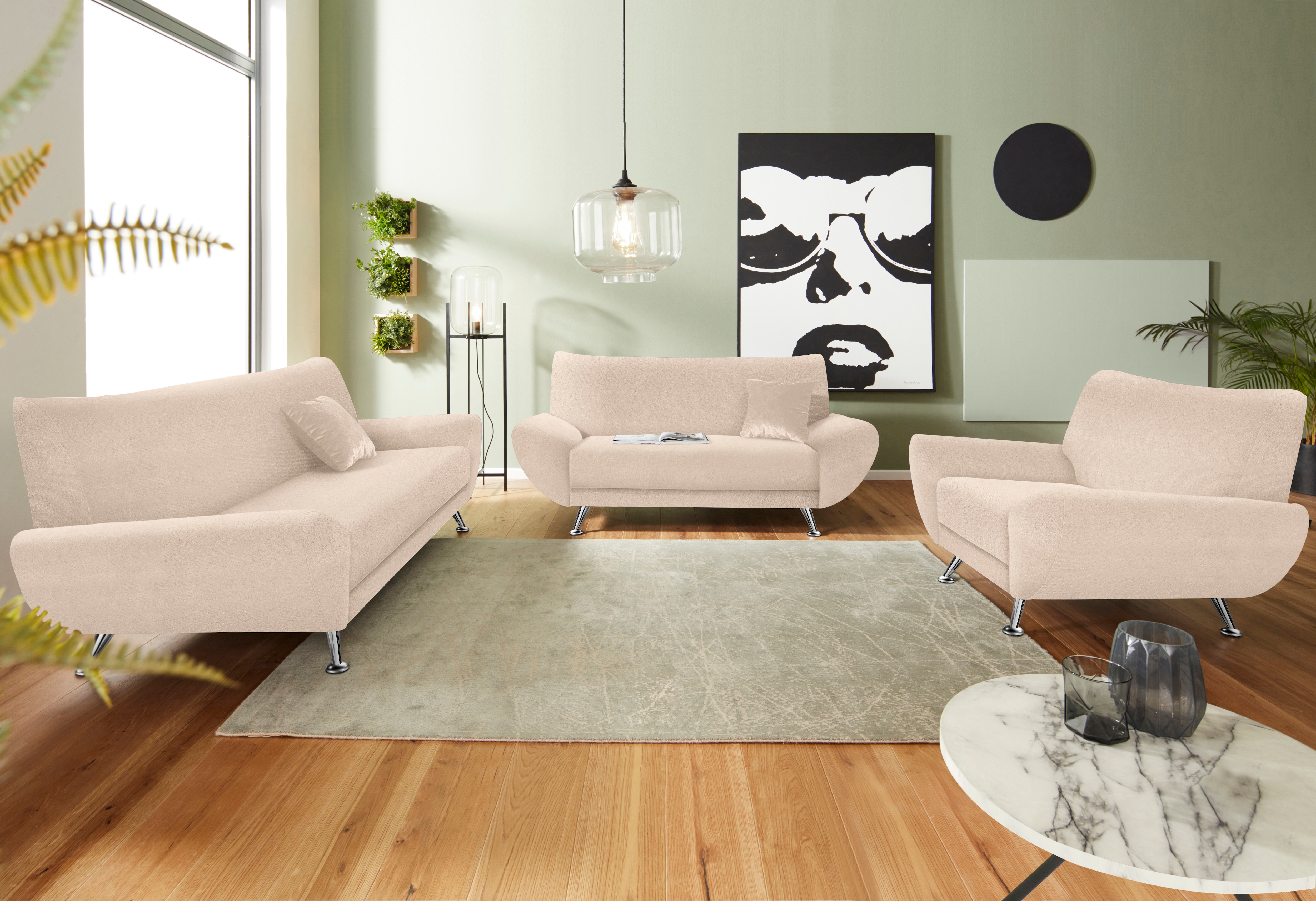 Home affaire Polstergarnitur "Saltare elegant & komfortabel, 3-2-1, bequem, Designfuß" 3 Stk. tlg.