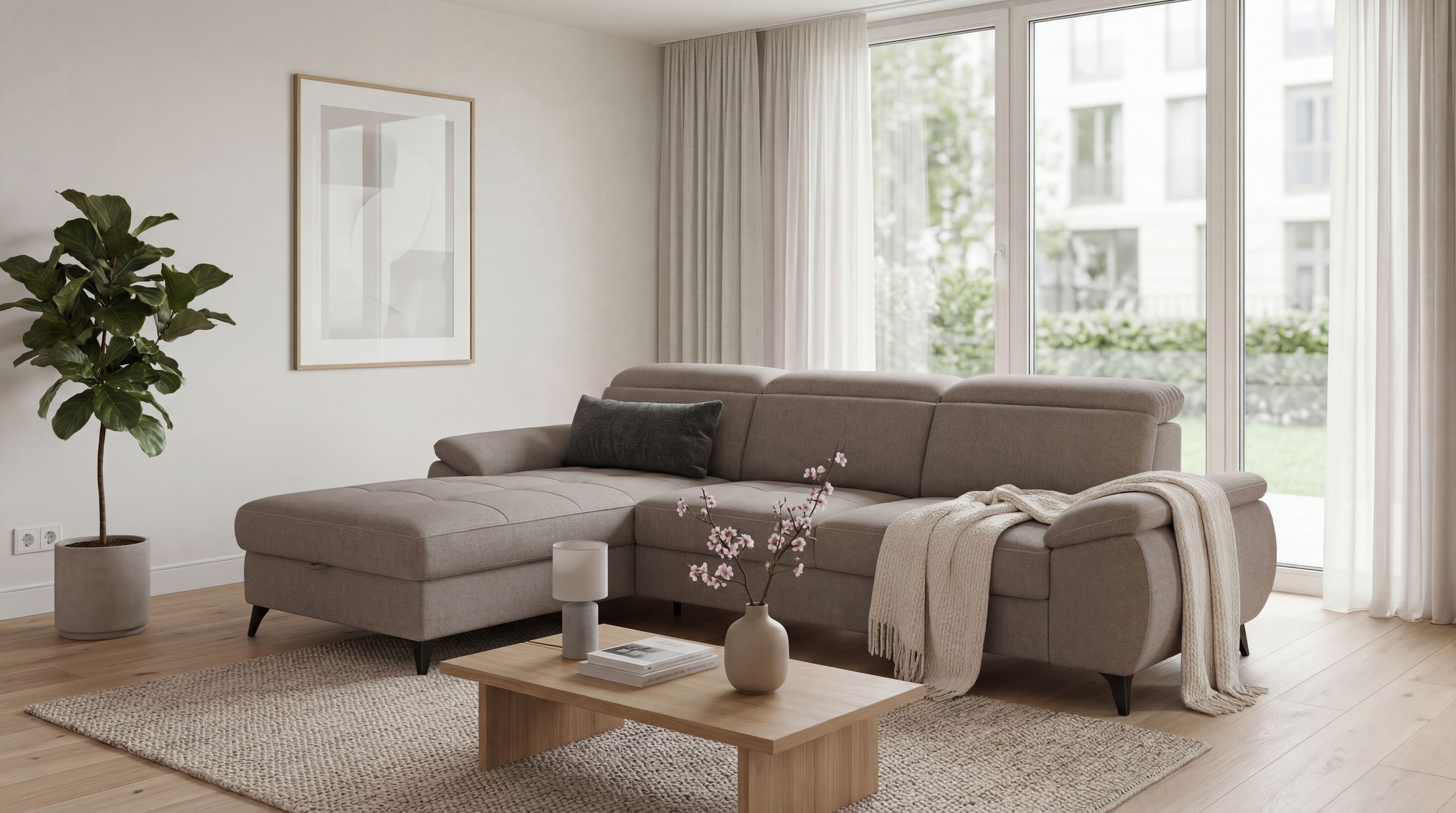 exxpo - sofa fashion Ecksofa "TAOS bequem, komfortabel durch Kopfteilverstellung, Breite 281cm" inkl. Bettfunktion und Bettkasten,toller Sitzkomfort, Steppung im Sitz
